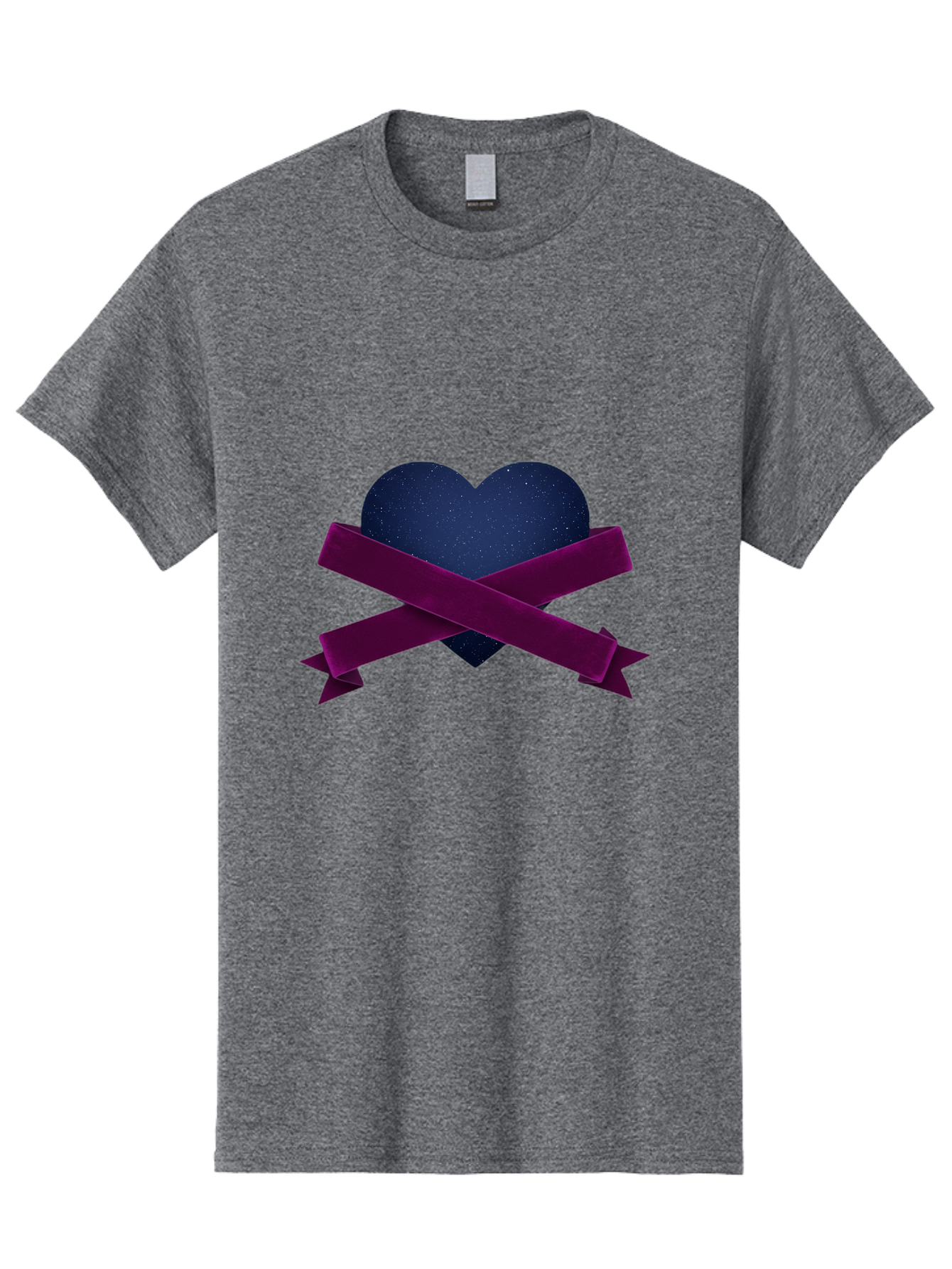 Dark-Heart-With-Ribbon Men'S Graphic Tee, 100% Cotton, Comfortable Casual Summer Wear, Machine Washable, Dark Heart, Purple Ribbon, Heart Shape, Velvet Texture, Symbol Of Love, Mourning Symbol, Grunge Style, Edgy Aesthetic, Dark Romance Bae173 2