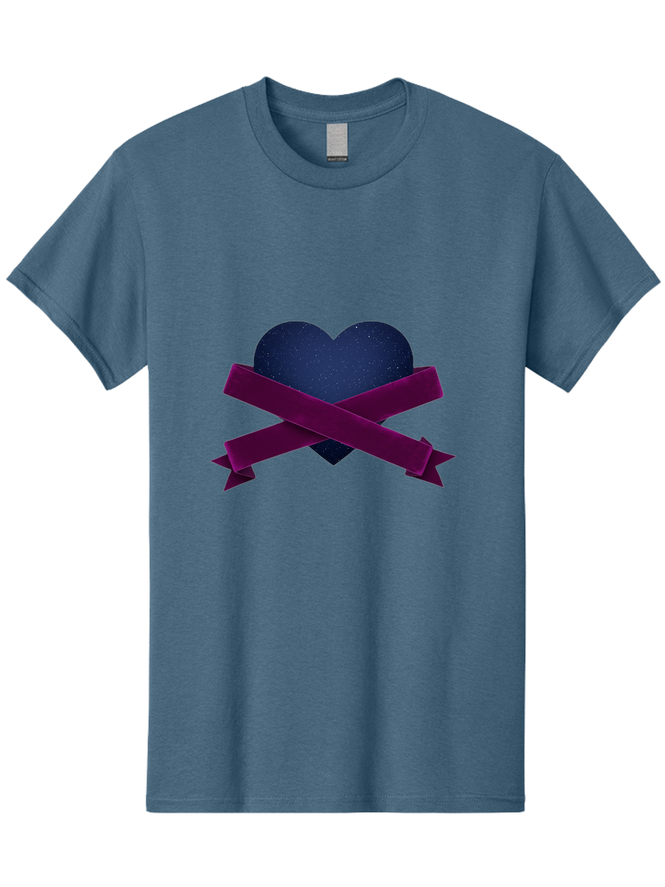 Dark-Heart-With-Ribbon Men'S Graphic Tee, 100% Cotton, Comfortable Casual Summer Wear, Machine Washable, Dark Heart, Purple Ribbon, Heart Shape, Velvet Texture, Symbol Of Love, Mourning Symbol, Grunge Style, Edgy Aesthetic, Dark Romance Bae173 1