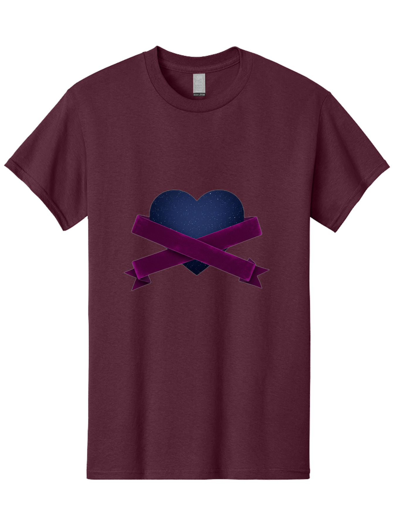 Dark-Heart-With-Ribbon Men'S Graphic Tee, 100% Cotton, Comfortable Casual Summer Wear, Machine Washable, Dark Heart, Purple Ribbon, Heart Shape, Velvet Texture, Symbol Of Love, Mourning Symbol, Grunge Style, Edgy Aesthetic, Dark Romance Bae173 7