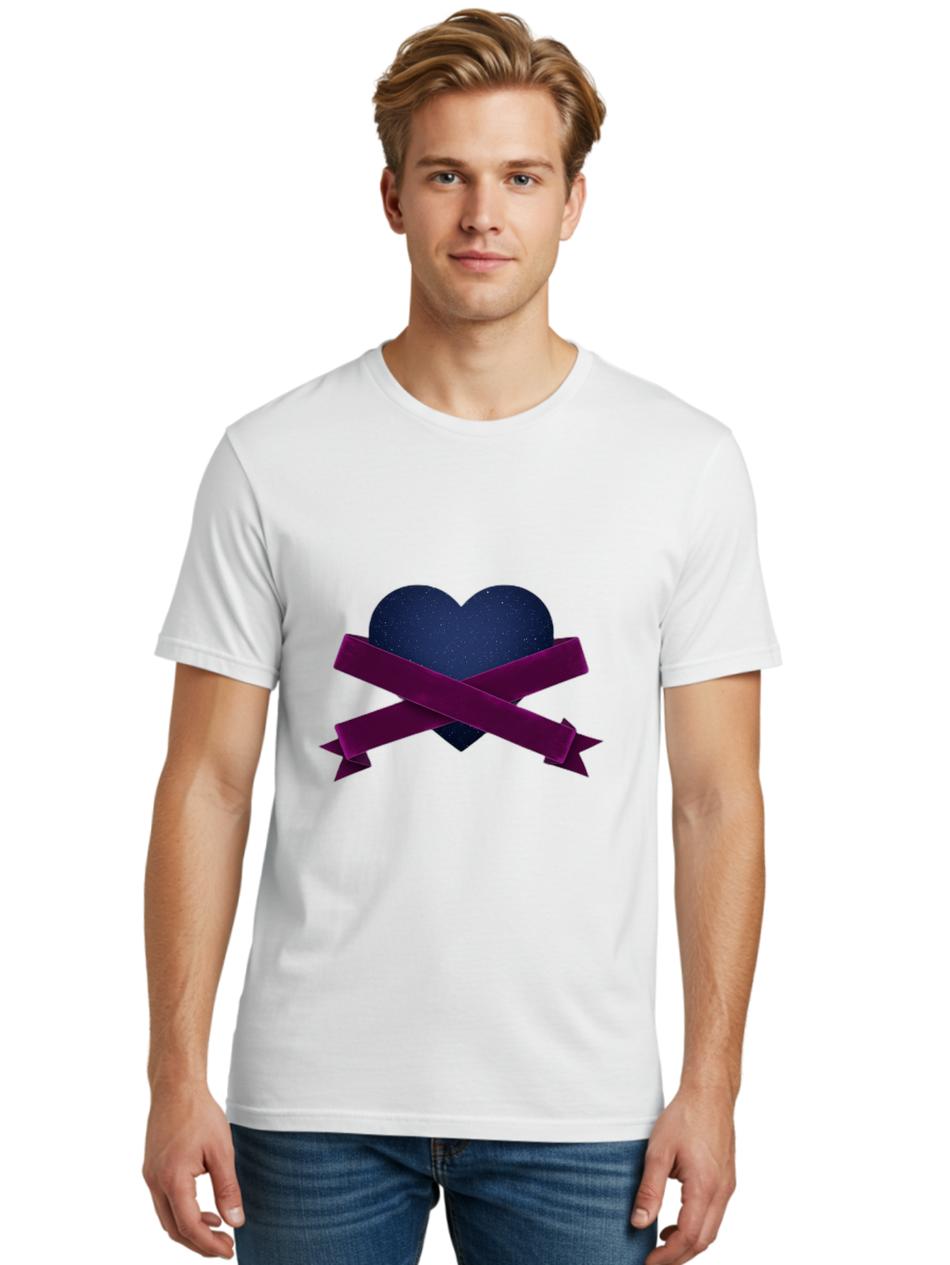 Dark-Heart-With-Ribbon Men'S Graphic Tee, 100% Cotton, Comfortable Casual Summer Wear, Machine Washable, Dark Heart, Purple Ribbon, Heart Shape, Velvet Texture, Symbol Of Love, Mourning Symbol, Grunge Style, Edgy Aesthetic, Dark Romance Bae173 18