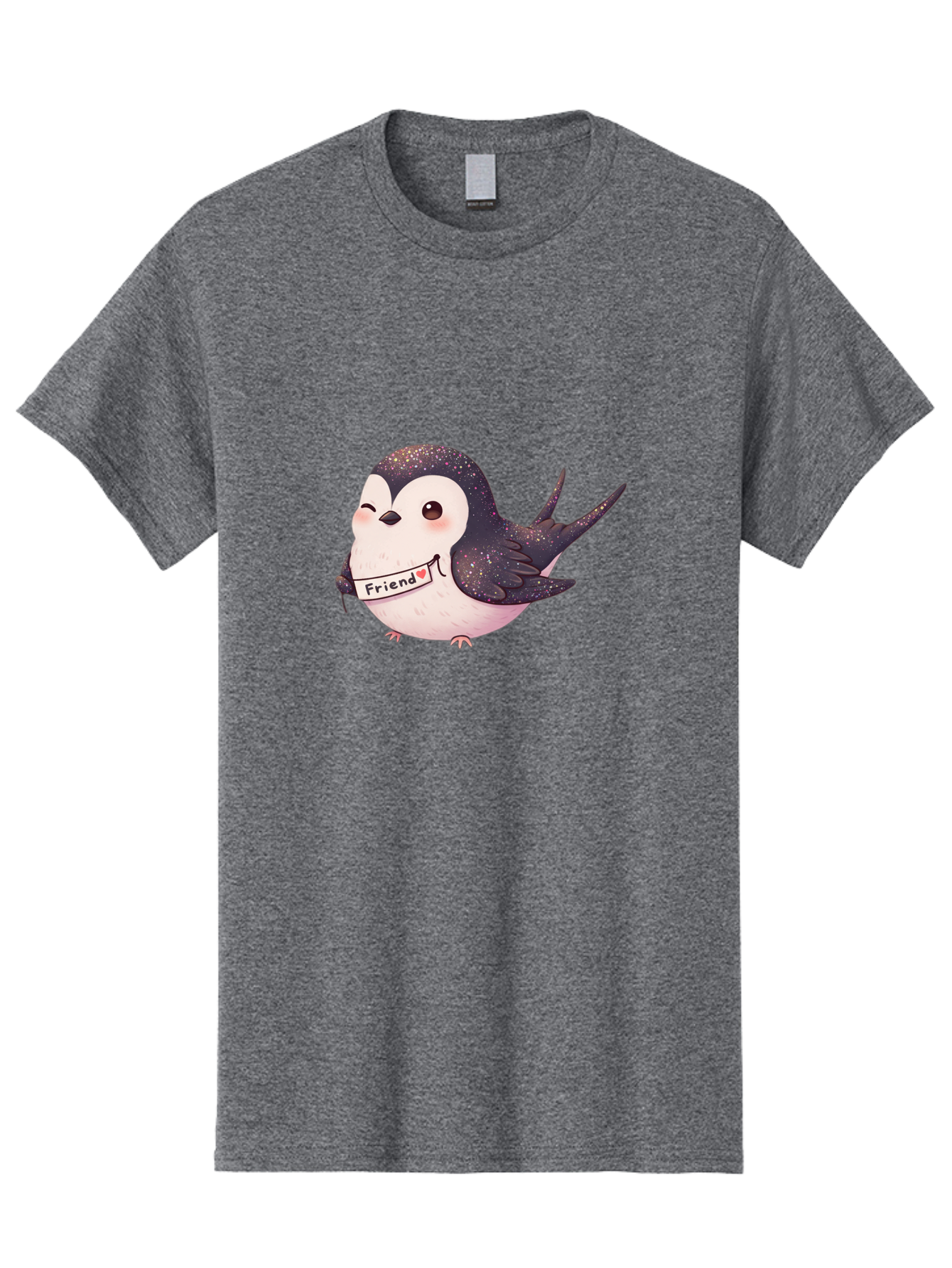 Friend Men'S Graphic Tee, 100% Cotton, Comfortable Casual Summer Wear, Machine Washable, Cartoon Bird, Friendship Symbol, Cute Animal, Bird Holding Sign, Sweet Gesture, Friendship Gift, Friendship Card, Adorable Illustration, Friendship Theme, Bae182 6