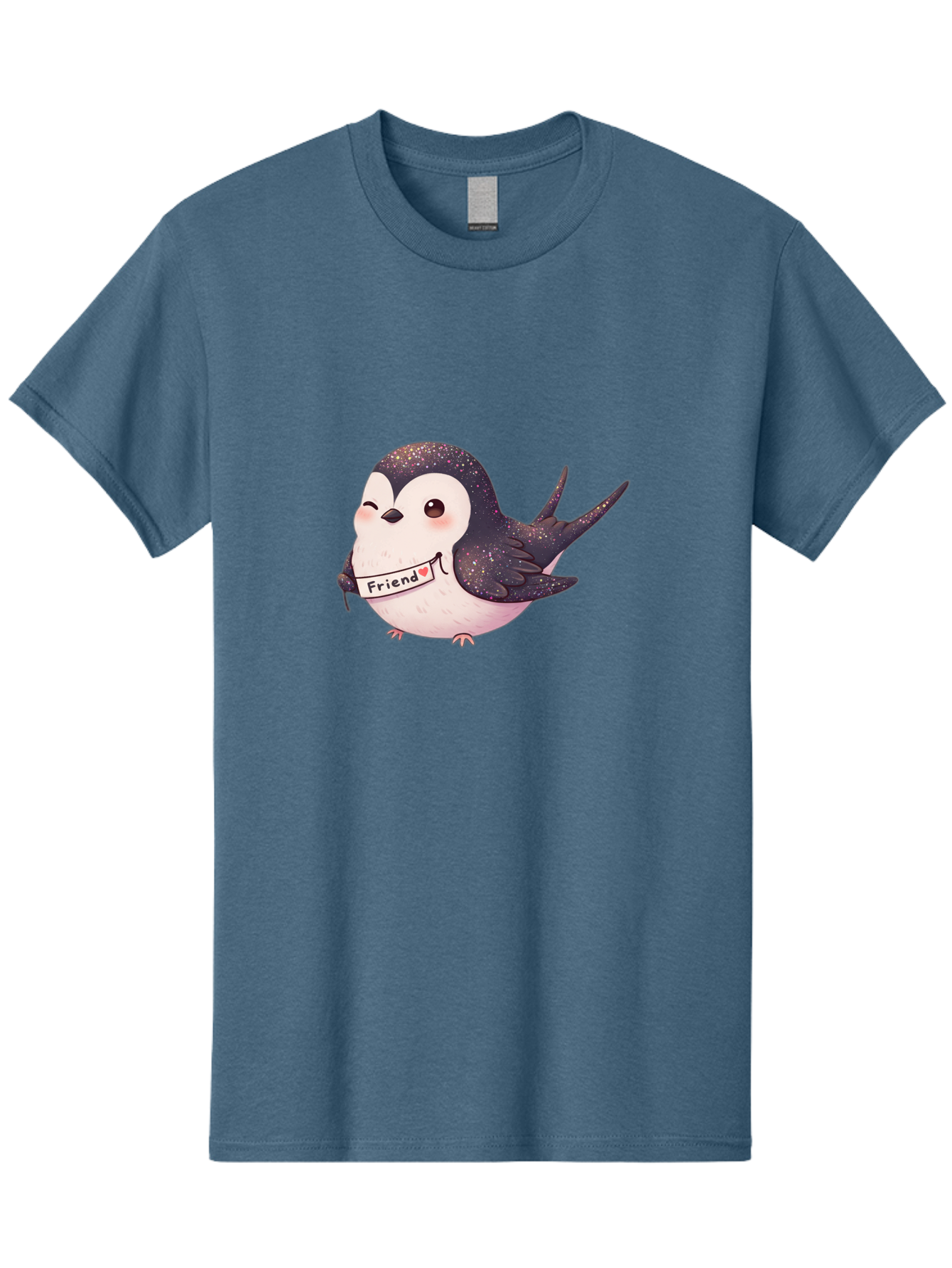 Friend Men'S Graphic Tee, 100% Cotton, Comfortable Casual Summer Wear, Machine Washable, Cartoon Bird, Friendship Symbol, Cute Animal, Bird Holding Sign, Sweet Gesture, Friendship Gift, Friendship Card, Adorable Illustration, Friendship Theme, Bae182 10