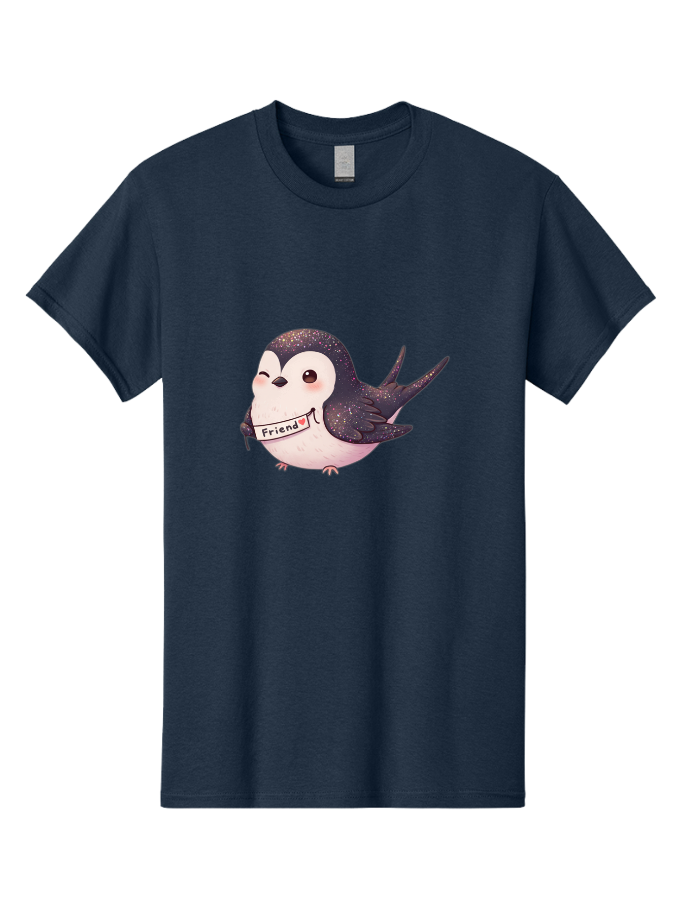 Friend Men'S Graphic Tee, 100% Cotton, Comfortable Casual Summer Wear, Machine Washable, Cartoon Bird, Friendship Symbol, Cute Animal, Bird Holding Sign, Sweet Gesture, Friendship Gift, Friendship Card, Adorable Illustration, Friendship Theme, Bae182 12