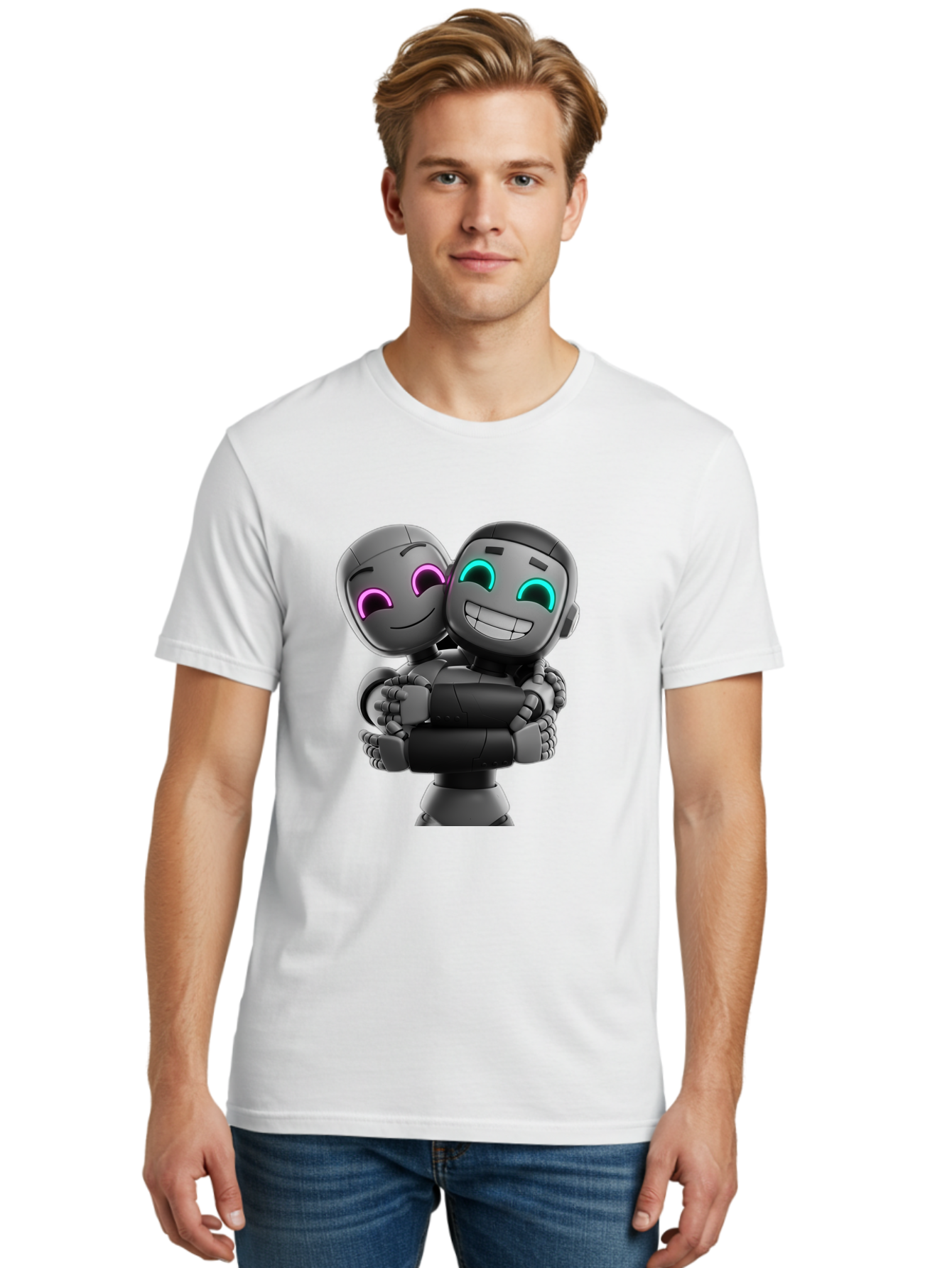 Gemini Men'S Graphic Tee, 100% Cotton, Comfortable Casual Summer Wear, Machine Washable, Ai Robots, Robot Friendship, Digital Companions, Futuristic Technology, Robotic Love, Innovative Design, Artificial Intelligence, Modern Robotics, Bae187 27