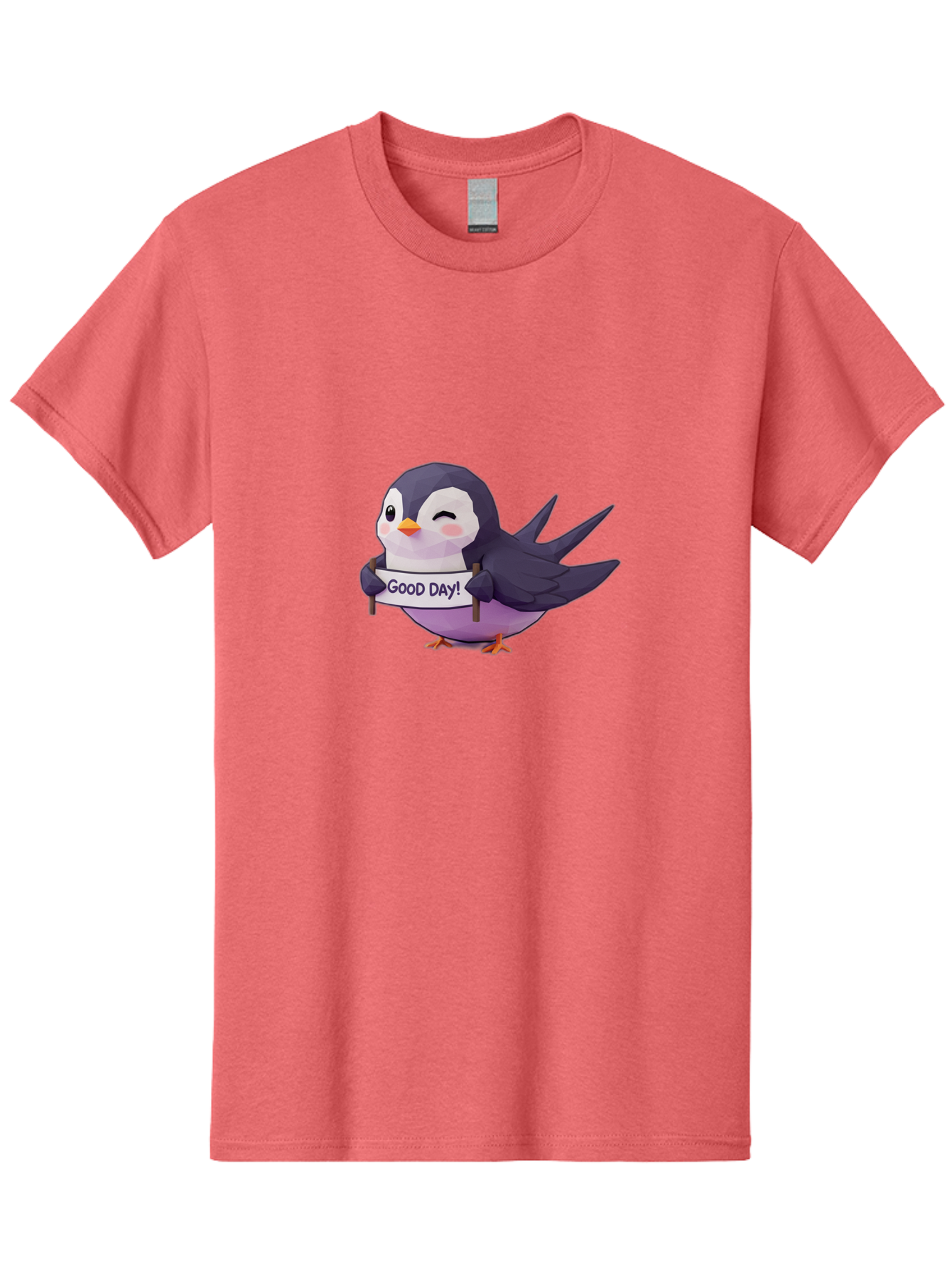 Good-Day-Bird Men'S Graphic Tee, 100% Cotton, Comfortable Casual Summer Wear, Machine Washable, Cartoon Bird, Good Day Sign, Kawaii Animal, Cute Illustration, Purple Bird, Winking Bird, Positive Vibes, Morning Motivation, Funny Graphics, Bae191 4