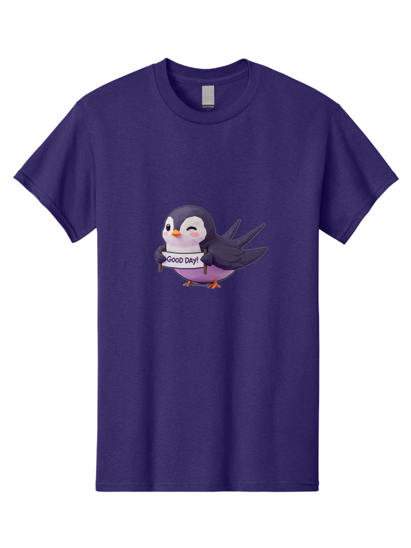 Good-Day-Bird Men'S Graphic Tee, 100% Cotton, Comfortable Casual Summer Wear, Machine Washable, Cartoon Bird, Good Day Sign, Kawaii Animal, Cute Illustration, Purple Bird, Winking Bird, Positive Vibes, Morning Motivation, Funny Graphics, Bae191 2