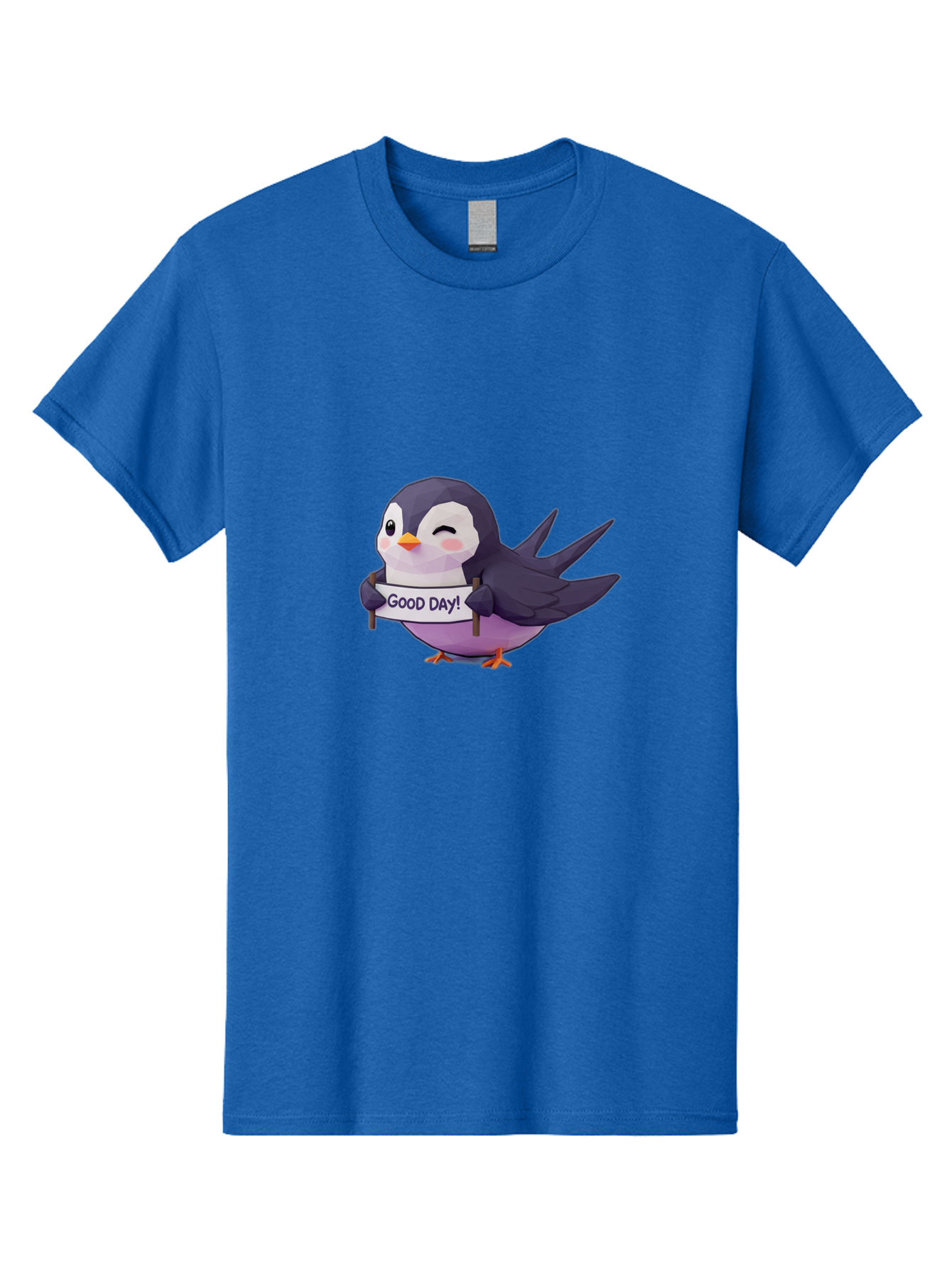 Good-Day-Bird Men'S Graphic Tee, 100% Cotton, Comfortable Casual Summer Wear, Machine Washable, Cartoon Bird, Good Day Sign, Kawaii Animal, Cute Illustration, Purple Bird, Winking Bird, Positive Vibes, Morning Motivation, Funny Graphics, Bae191 8