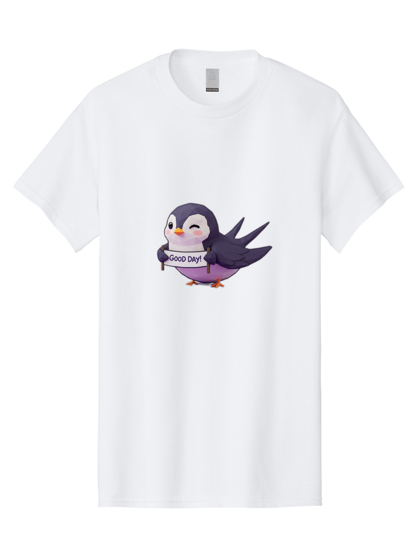 Good-Day-Bird Men'S Graphic Tee, 100% Cotton, Comfortable Casual Summer Wear, Machine Washable, Cartoon Bird, Good Day Sign, Kawaii Animal, Cute Illustration, Purple Bird, Winking Bird, Positive Vibes, Morning Motivation, Funny Graphics, Bae191 6