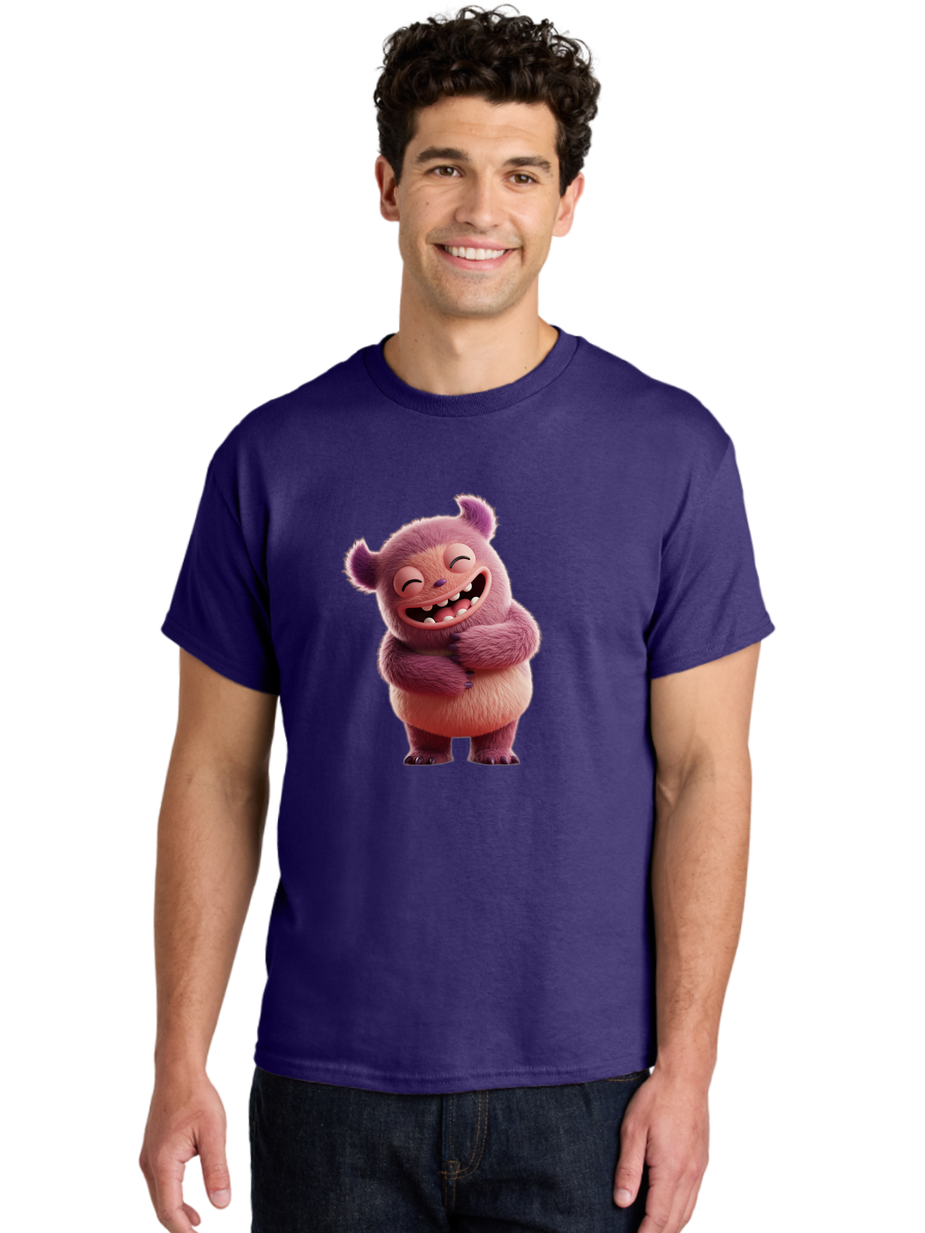 Grumps-Monster Men'S Graphic Tee, 100% Cotton, Comfortable Casual Summer Wear, Machine Washable, Happy Monster, Cartoon Character, Purple Creature, Smiling Face, Embracing Self, Funny Creature, Adorable Monster, Cute Character, Bae193 20