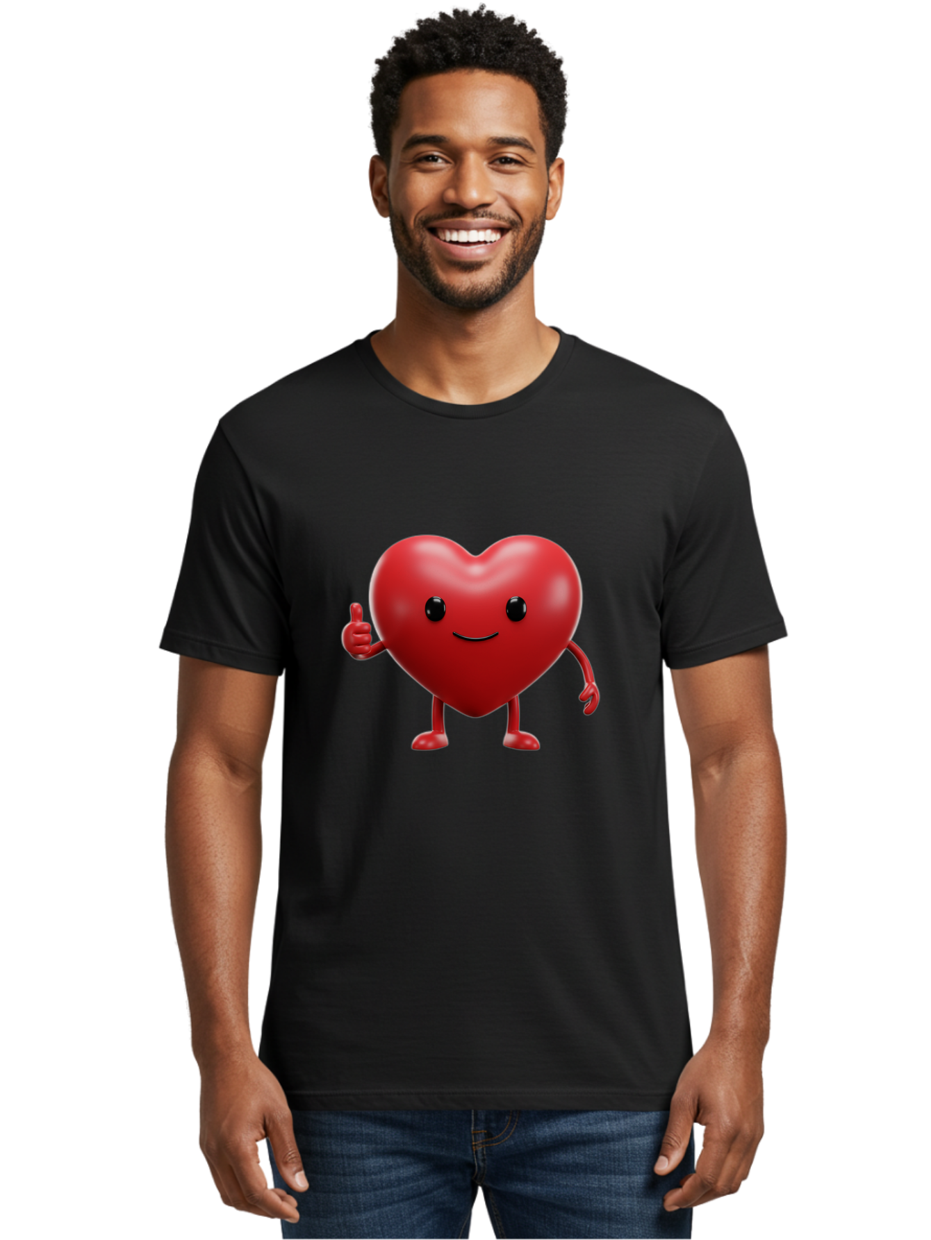 Happy-Heart Men'S Graphic Tee, 100% Cotton, Comfortable Casual Summer Wear, Machine Washable, Red Heart Character, Smiling Face, Thumbs Up, Cartoon Style, Heart Icon, Positive Attitude, Friendly Gesture, Love Symbol, Cute Design Bae195 19