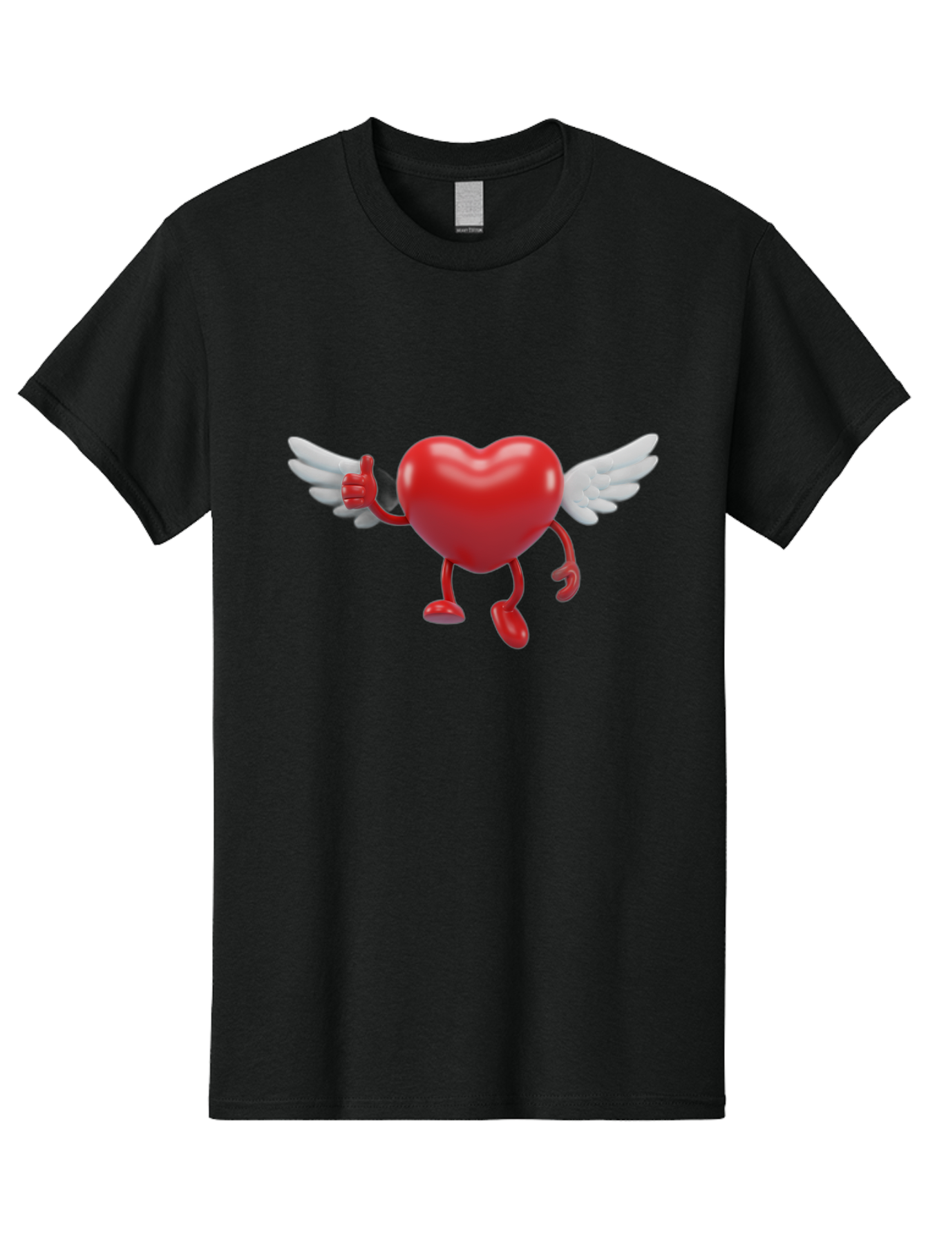 Heart-Character-1 Men'S Graphic Tee, 100% Cotton, Comfortable Casual Summer Wear, Machine Washable, Heart Character, Thumbs Up, Cartoon Heart, Red Heart, White Wings, Funny Character, Cute Design, Heart Symbol Bae196 5