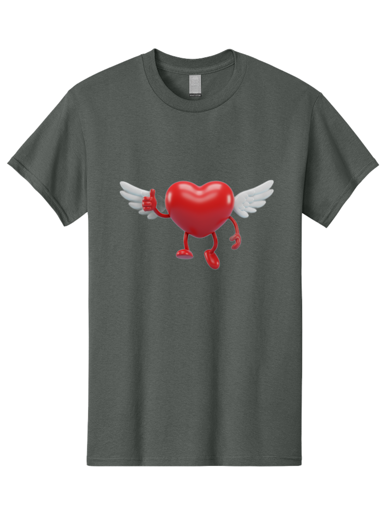 Heart-Character-1 Men'S Graphic Tee, 100% Cotton, Comfortable Casual Summer Wear, Machine Washable, Heart Character, Thumbs Up, Cartoon Heart, Red Heart, White Wings, Funny Character, Cute Design, Heart Symbol Bae196 3
