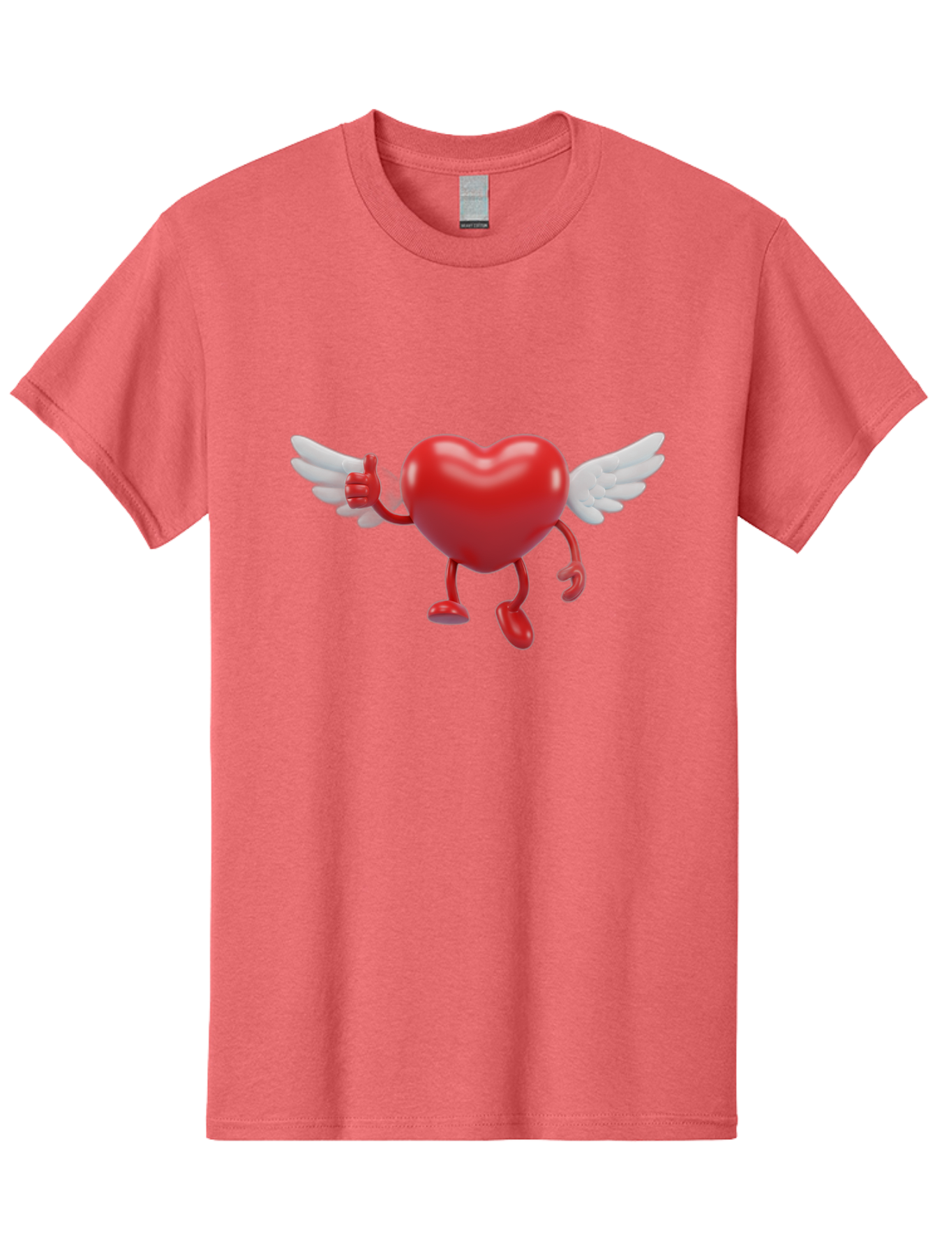 Heart-Character-1 Men'S Graphic Tee, 100% Cotton, Comfortable Casual Summer Wear, Machine Washable, Heart Character, Thumbs Up, Cartoon Heart, Red Heart, White Wings, Funny Character, Cute Design, Heart Symbol Bae196 8