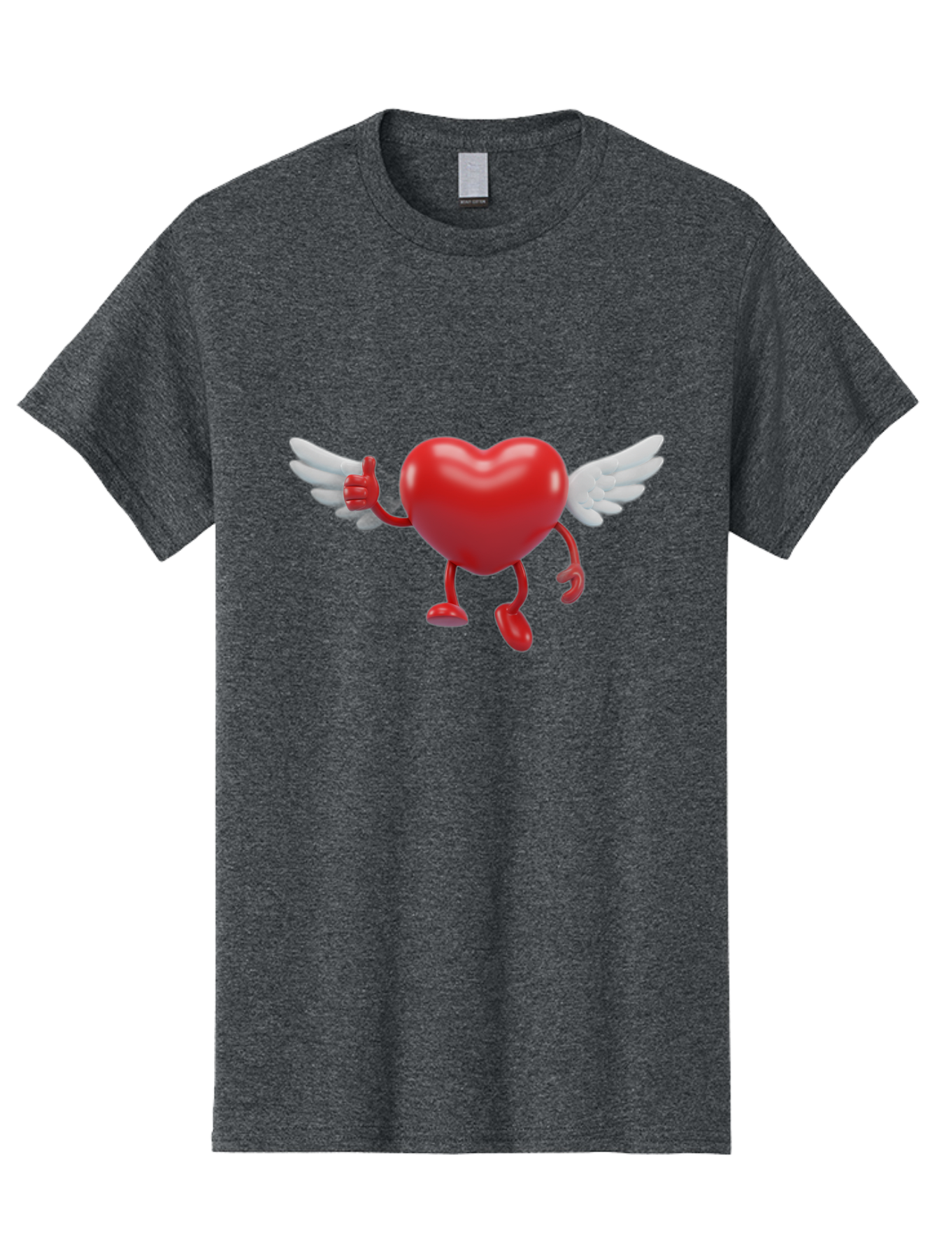 Heart-Character-1 Men'S Graphic Tee, 100% Cotton, Comfortable Casual Summer Wear, Machine Washable, Heart Character, Thumbs Up, Cartoon Heart, Red Heart, White Wings, Funny Character, Cute Design, Heart Symbol Bae196 6