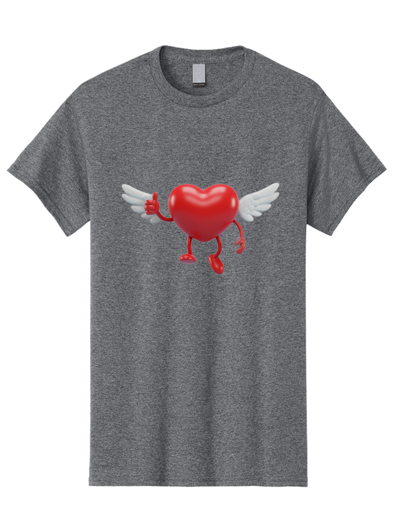 Heart-Character-1 Men'S Graphic Tee, 100% Cotton, Comfortable Casual Summer Wear, Machine Washable, Heart Character, Thumbs Up, Cartoon Heart, Red Heart, White Wings, Funny Character, Cute Design, Heart Symbol Bae196 9