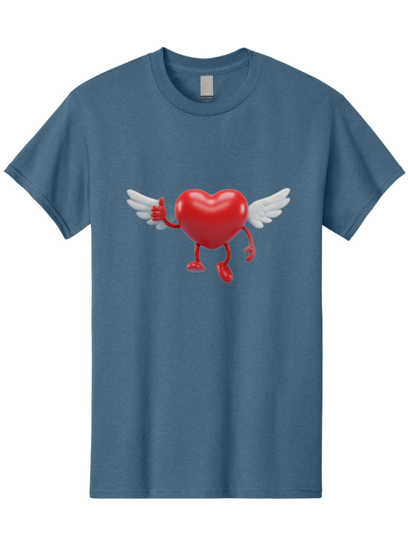 Heart-Character-1 Men'S Graphic Tee, 100% Cotton, Comfortable Casual Summer Wear, Machine Washable, Heart Character, Thumbs Up, Cartoon Heart, Red Heart, White Wings, Funny Character, Cute Design, Heart Symbol Bae196 15