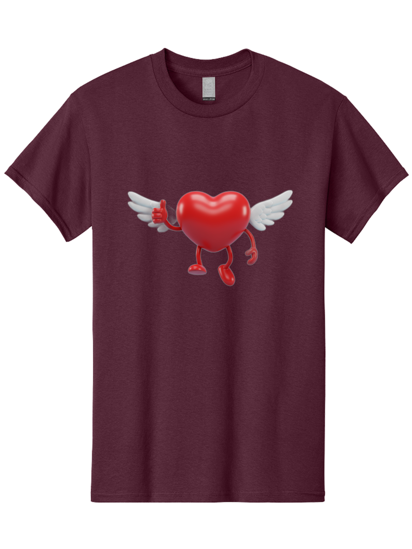 Heart-Character-1 Men'S Graphic Tee, 100% Cotton, Comfortable Casual Summer Wear, Machine Washable, Heart Character, Thumbs Up, Cartoon Heart, Red Heart, White Wings, Funny Character, Cute Design, Heart Symbol Bae196 10