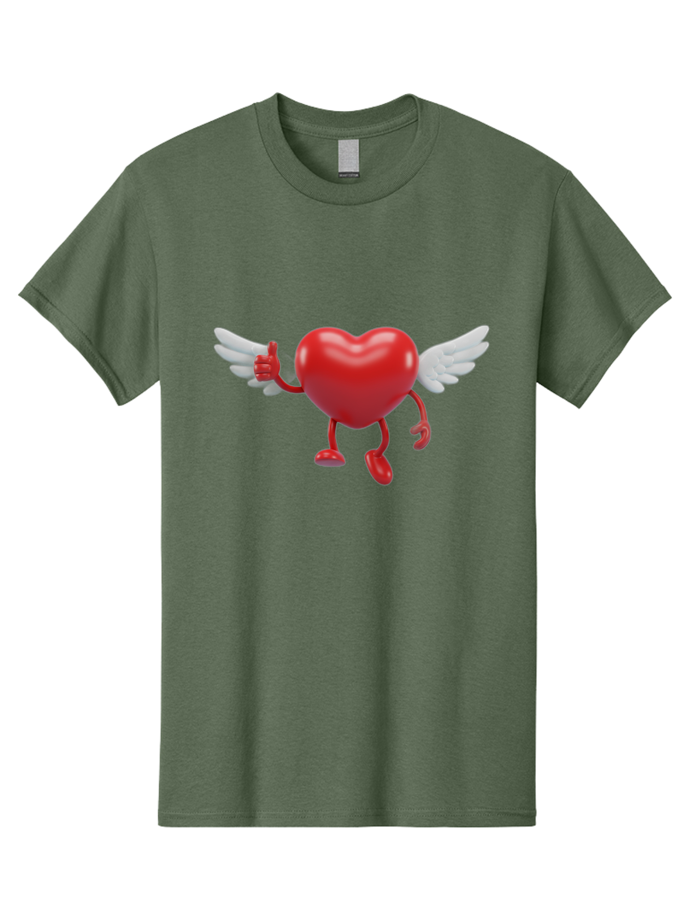 Heart-Character-1 Men'S Graphic Tee, 100% Cotton, Comfortable Casual Summer Wear, Machine Washable, Heart Character, Thumbs Up, Cartoon Heart, Red Heart, White Wings, Funny Character, Cute Design, Heart Symbol Bae196 13