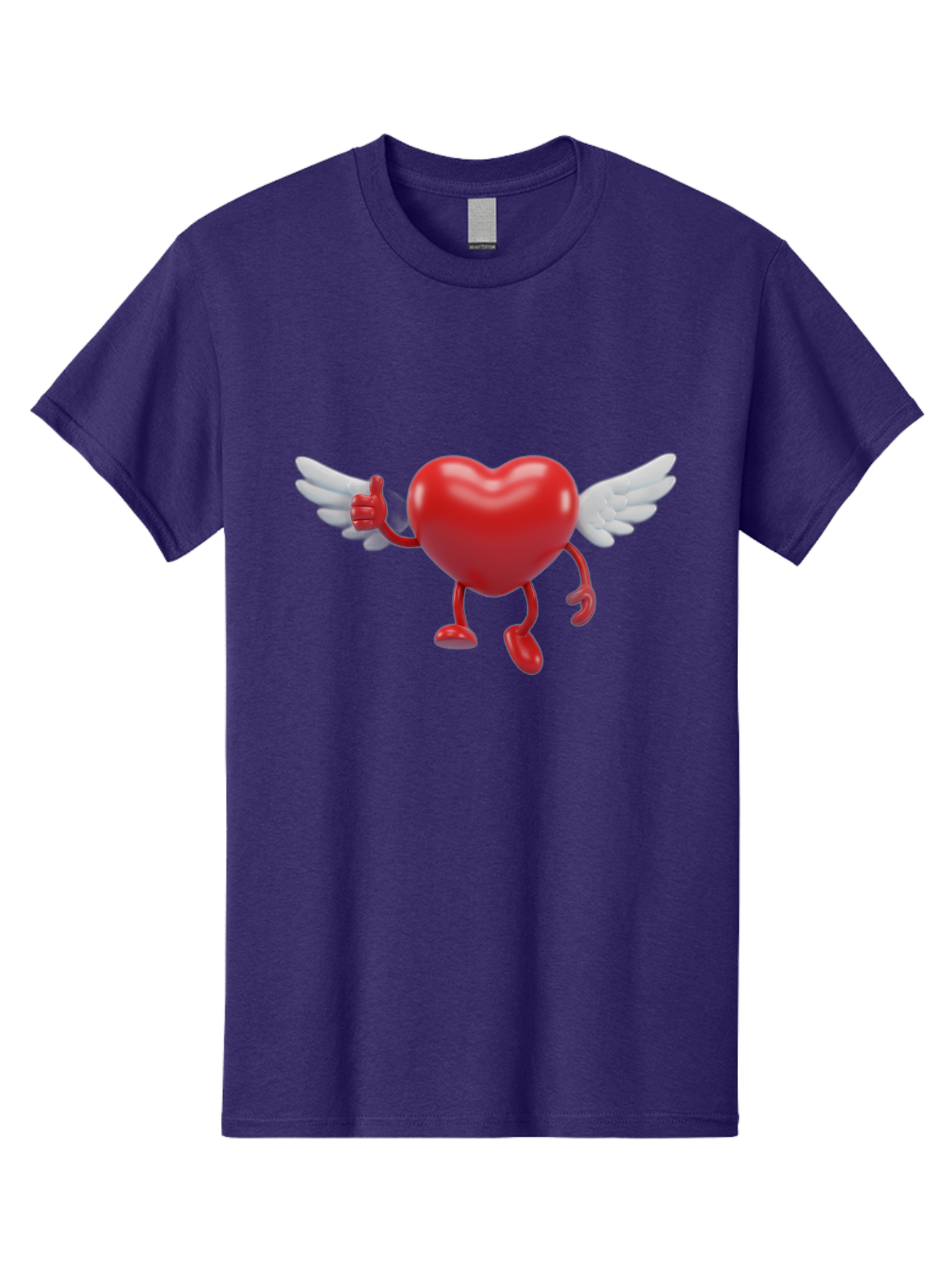 Heart-Character-1 Men'S Graphic Tee, 100% Cotton, Comfortable Casual Summer Wear, Machine Washable, Heart Character, Thumbs Up, Cartoon Heart, Red Heart, White Wings, Funny Character, Cute Design, Heart Symbol Bae196 11