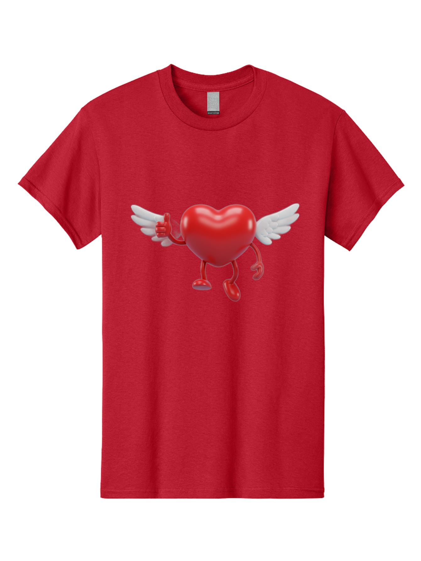 Heart-Character-1 Men'S Graphic Tee, 100% Cotton, Comfortable Casual Summer Wear, Machine Washable, Heart Character, Thumbs Up, Cartoon Heart, Red Heart, White Wings, Funny Character, Cute Design, Heart Symbol Bae196 4