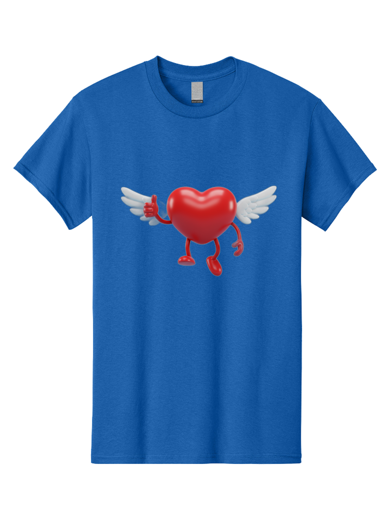 Heart-Character-1 Men'S Graphic Tee, 100% Cotton, Comfortable Casual Summer Wear, Machine Washable, Heart Character, Thumbs Up, Cartoon Heart, Red Heart, White Wings, Funny Character, Cute Design, Heart Symbol Bae196 12