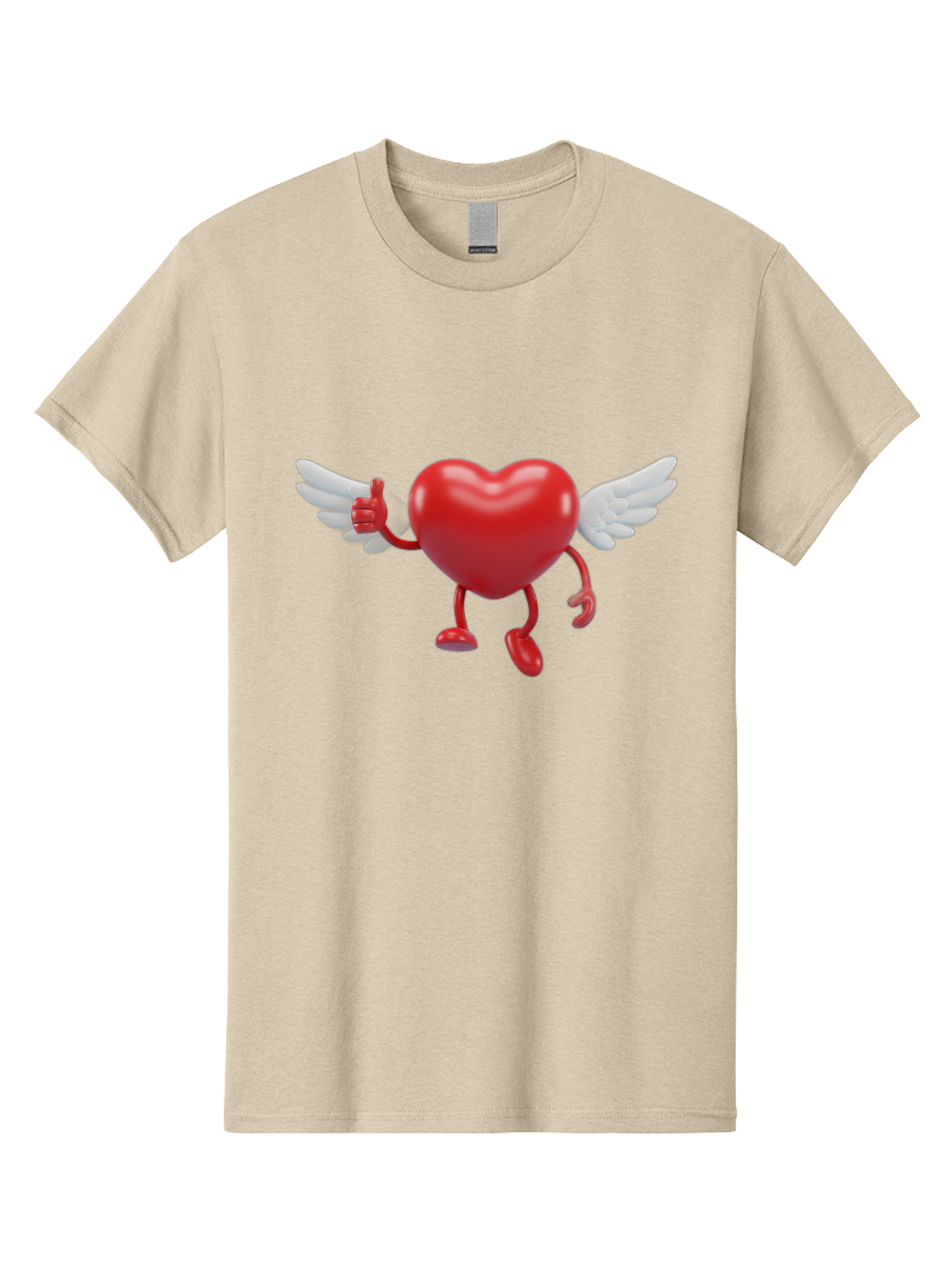 Heart-Character-1 Men'S Graphic Tee, 100% Cotton, Comfortable Casual Summer Wear, Machine Washable, Heart Character, Thumbs Up, Cartoon Heart, Red Heart, White Wings, Funny Character, Cute Design, Heart Symbol Bae196 14