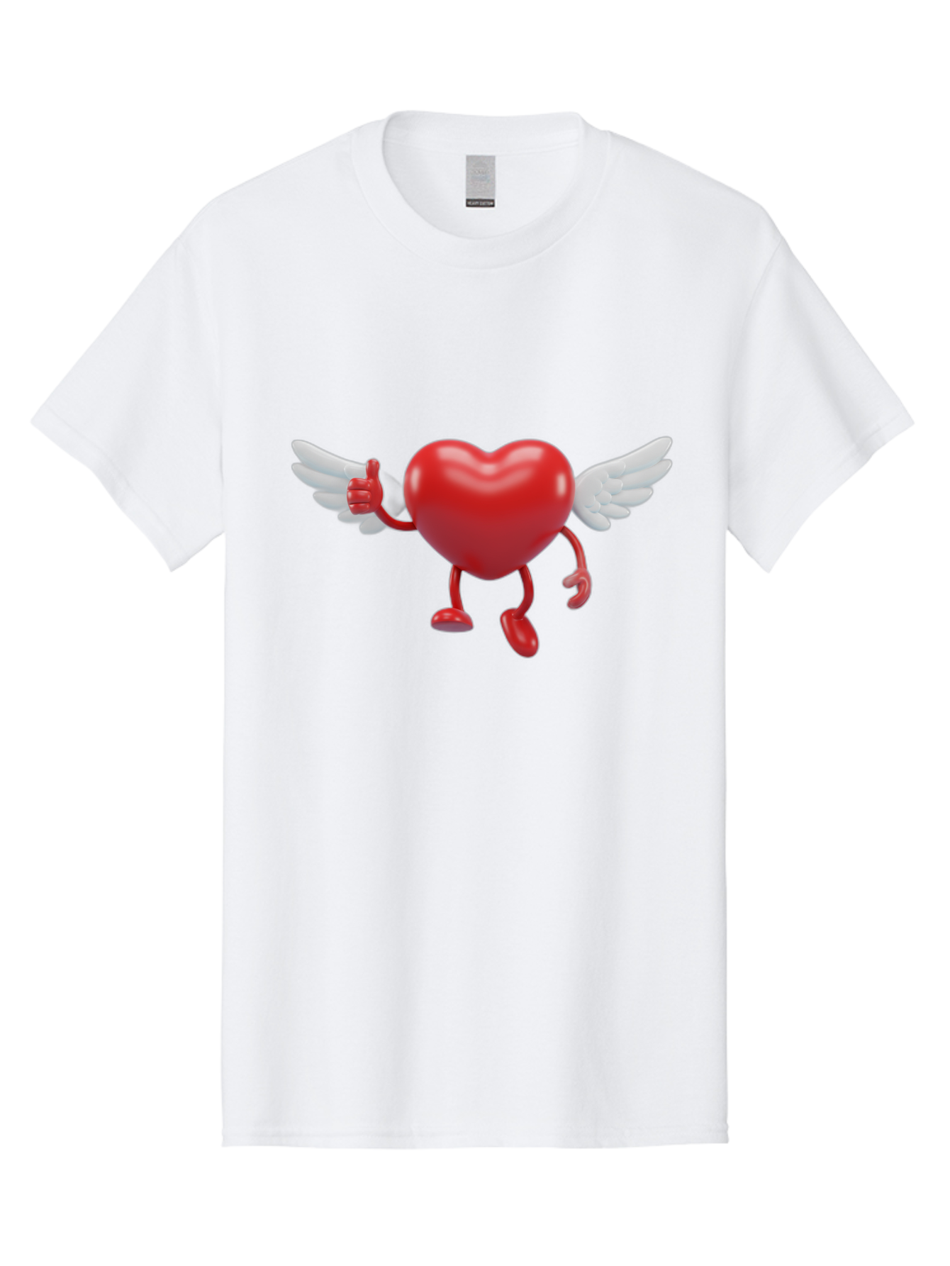 Heart-Character-1 Men'S Graphic Tee, 100% Cotton, Comfortable Casual Summer Wear, Machine Washable, Heart Character, Thumbs Up, Cartoon Heart, Red Heart, White Wings, Funny Character, Cute Design, Heart Symbol Bae196 7
