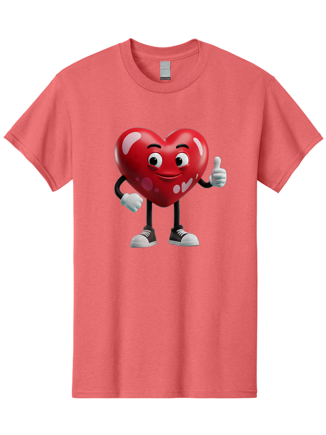 Heart-Character Men'S Graphic Tee, 100% Cotton, Comfortable Casual Summer Wear, Machine Washable, Cartoon Heart, Red Heart, Smiling Face, Thumbs Up, Approval, Positivity, Love, Happiness, Friendship, Gesture Of Approval, Cartoon Character Bae197 3