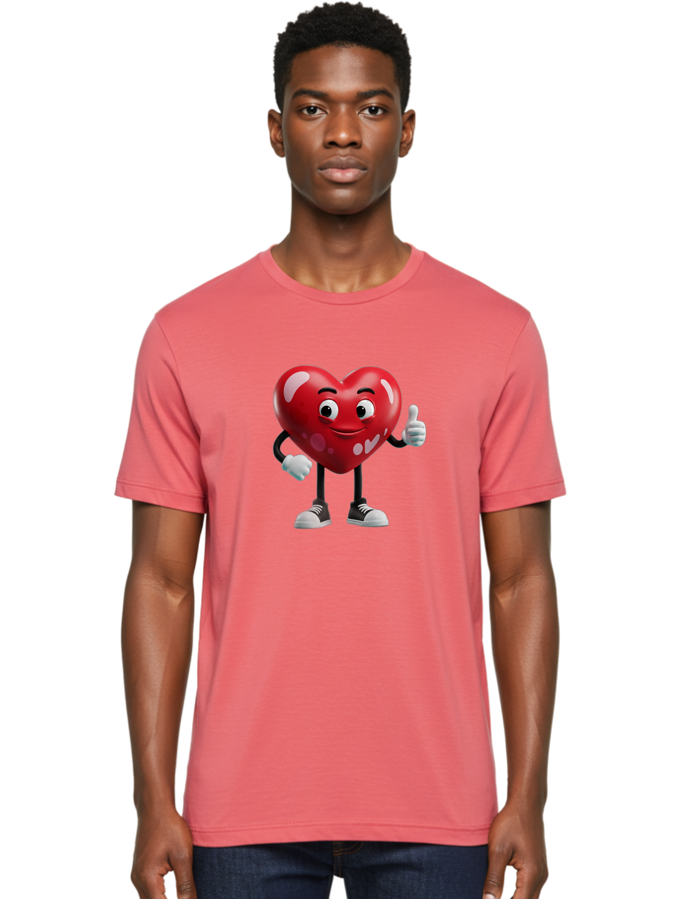 Heart-Character Men'S Graphic Tee, 100% Cotton, Comfortable Casual Summer Wear, Machine Washable, Cartoon Heart, Red Heart, Smiling Face, Thumbs Up, Approval, Positivity, Love, Happiness, Friendship, Gesture Of Approval, Cartoon Character Bae197 18