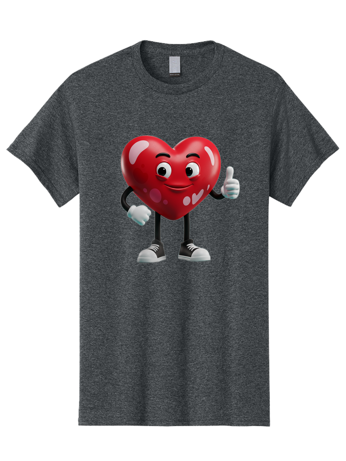 Heart-Character Men'S Graphic Tee, 100% Cotton, Comfortable Casual Summer Wear, Machine Washable, Cartoon Heart, Red Heart, Smiling Face, Thumbs Up, Approval, Positivity, Love, Happiness, Friendship, Gesture Of Approval, Cartoon Character Bae197 6