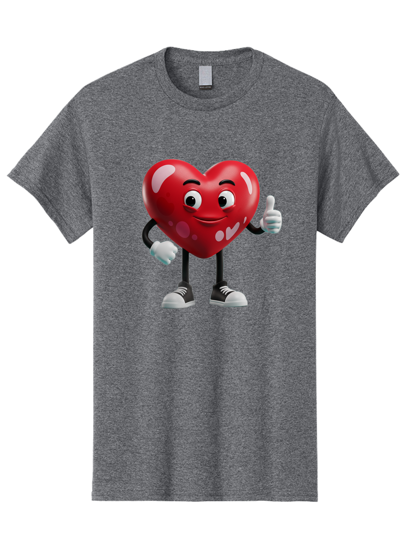 Heart-Character Men'S Graphic Tee, 100% Cotton, Comfortable Casual Summer Wear, Machine Washable, Cartoon Heart, Red Heart, Smiling Face, Thumbs Up, Approval, Positivity, Love, Happiness, Friendship, Gesture Of Approval, Cartoon Character Bae197 13