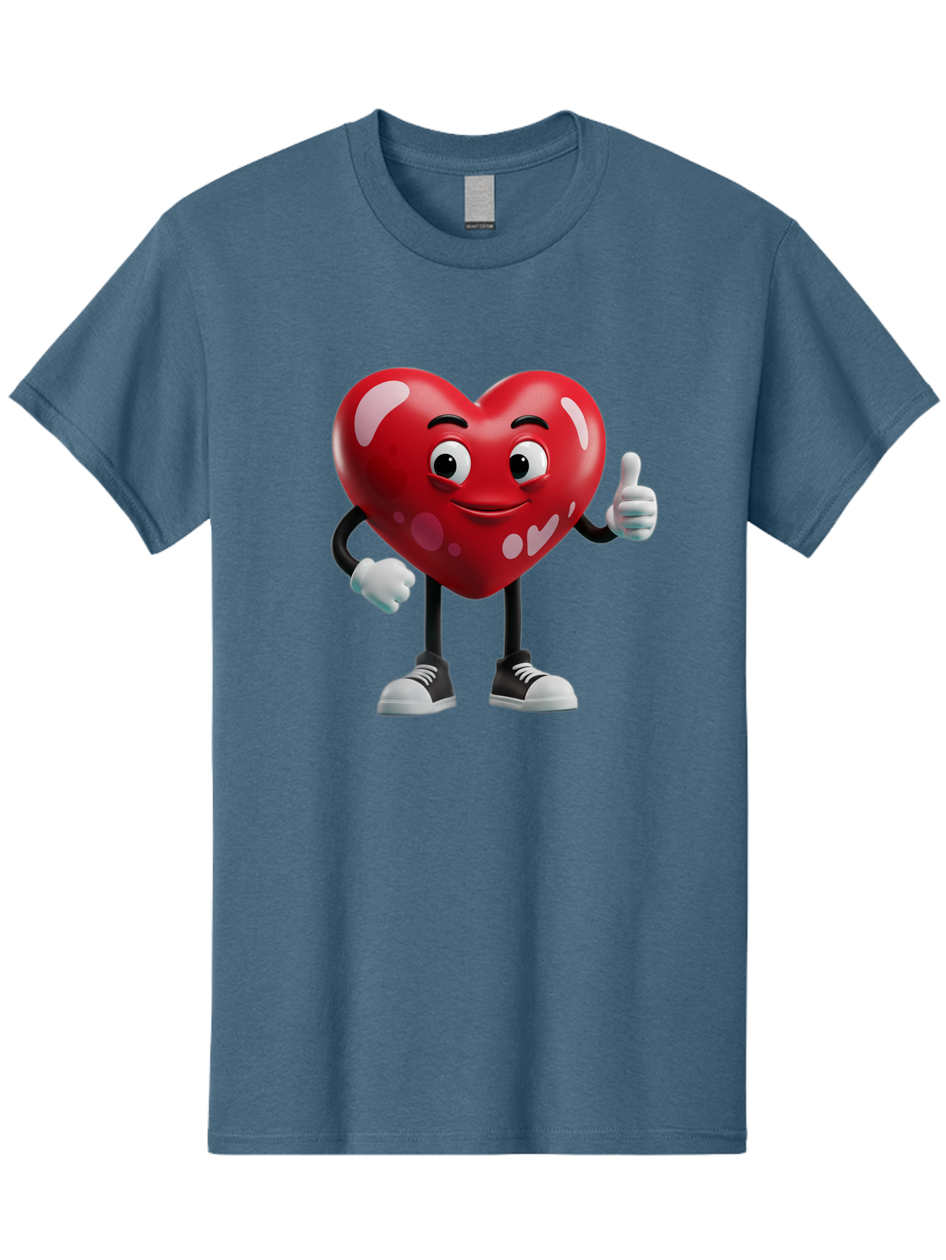 Heart-Character Men'S Graphic Tee, 100% Cotton, Comfortable Casual Summer Wear, Machine Washable, Cartoon Heart, Red Heart, Smiling Face, Thumbs Up, Approval, Positivity, Love, Happiness, Friendship, Gesture Of Approval, Cartoon Character Bae197 5