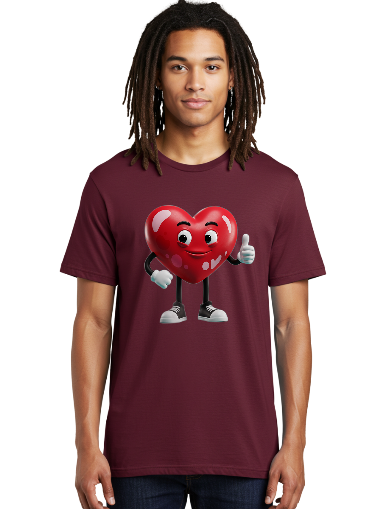 Heart-Character Men'S Graphic Tee, 100% Cotton, Comfortable Casual Summer Wear, Machine Washable, Cartoon Heart, Red Heart, Smiling Face, Thumbs Up, Approval, Positivity, Love, Happiness, Friendship, Gesture Of Approval, Cartoon Character Bae197 27