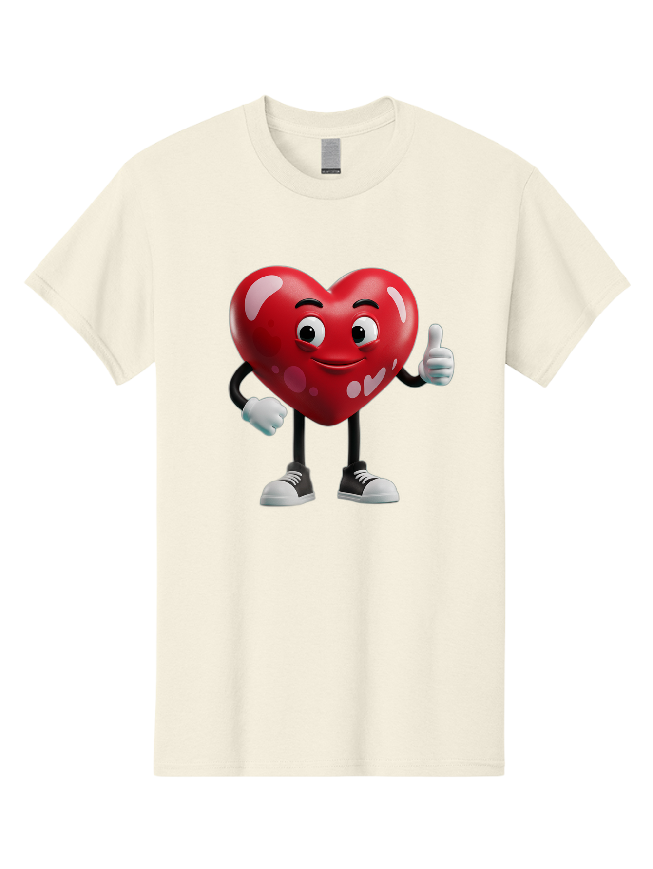 Heart-Character Men'S Graphic Tee, 100% Cotton, Comfortable Casual Summer Wear, Machine Washable, Cartoon Heart, Red Heart, Smiling Face, Thumbs Up, Approval, Positivity, Love, Happiness, Friendship, Gesture Of Approval, Cartoon Character Bae197 4