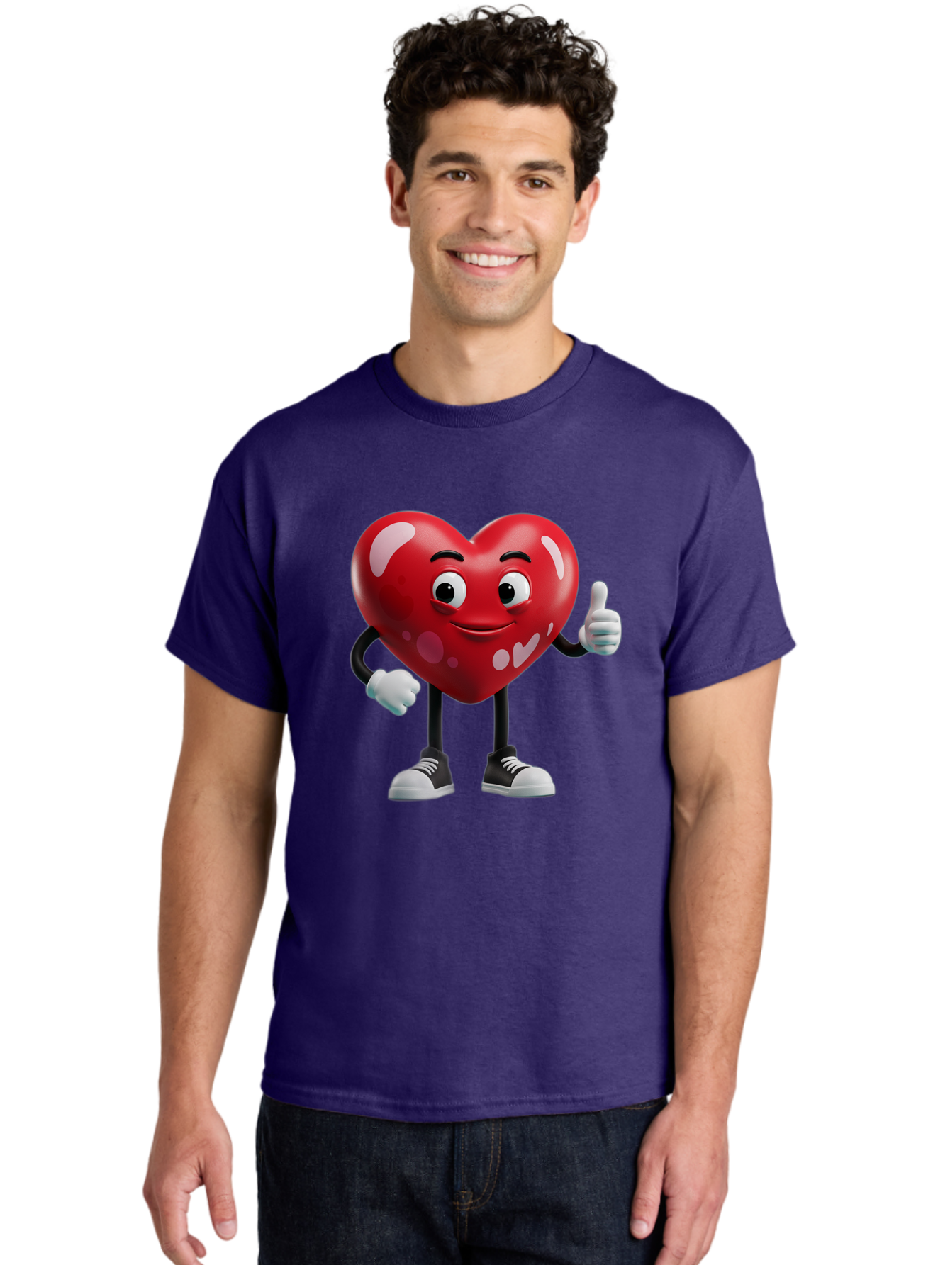 Heart-Character Men'S Graphic Tee, 100% Cotton, Comfortable Casual Summer Wear, Machine Washable, Cartoon Heart, Red Heart, Smiling Face, Thumbs Up, Approval, Positivity, Love, Happiness, Friendship, Gesture Of Approval, Cartoon Character Bae197 16