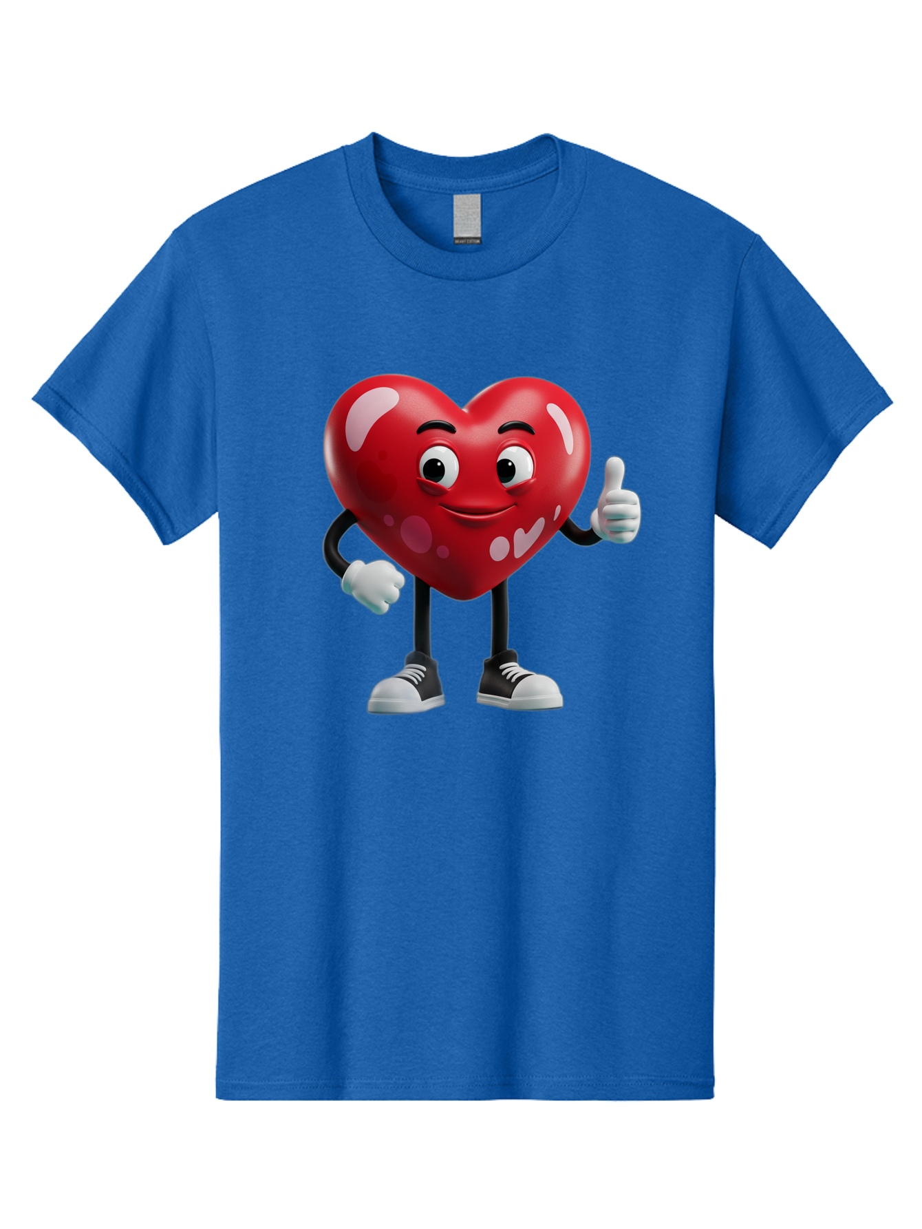 Heart-Character Men'S Graphic Tee, 100% Cotton, Comfortable Casual Summer Wear, Machine Washable, Cartoon Heart, Red Heart, Smiling Face, Thumbs Up, Approval, Positivity, Love, Happiness, Friendship, Gesture Of Approval, Cartoon Character Bae197 2