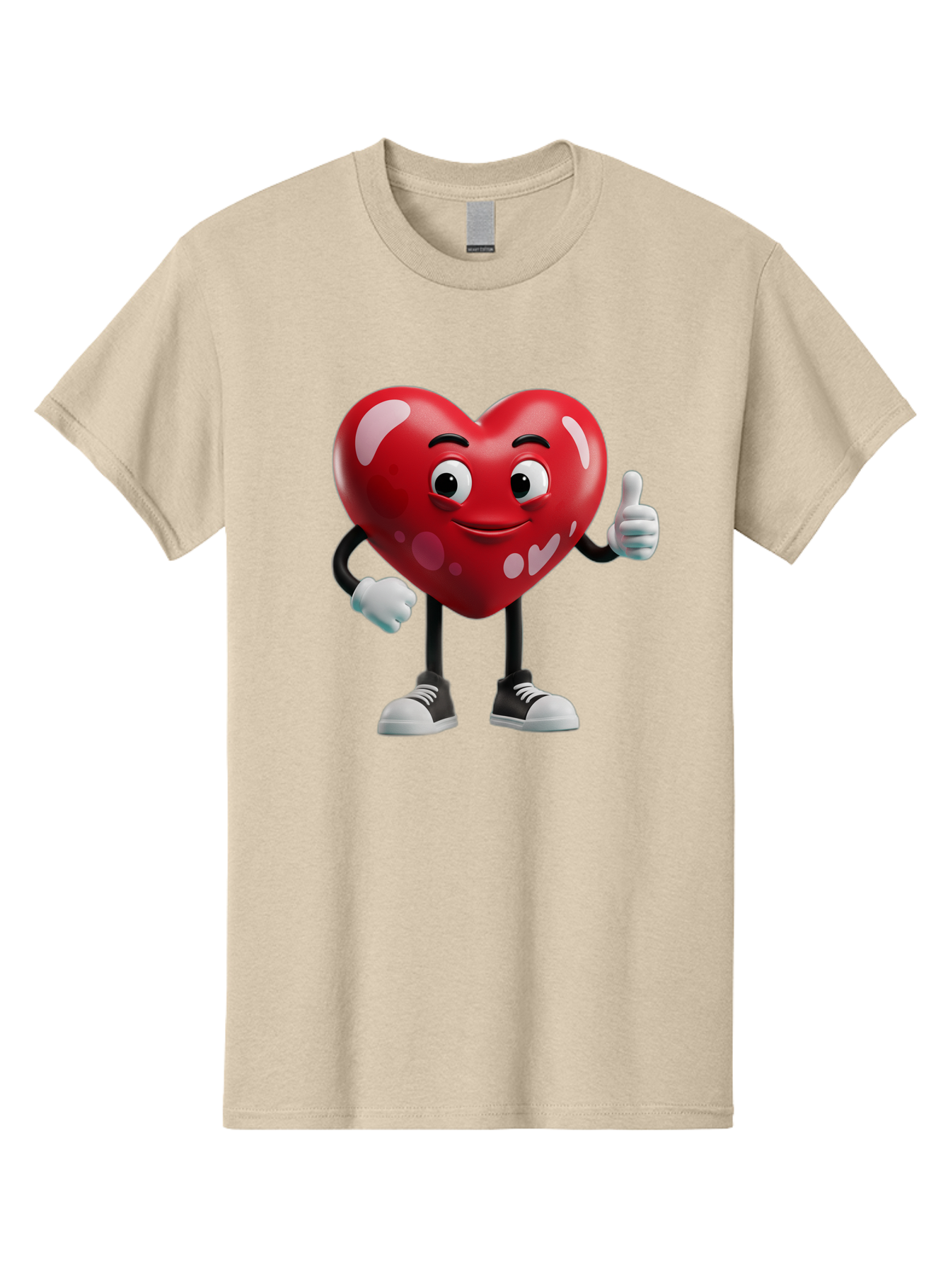 Heart-Character Men'S Graphic Tee, 100% Cotton, Comfortable Casual Summer Wear, Machine Washable, Cartoon Heart, Red Heart, Smiling Face, Thumbs Up, Approval, Positivity, Love, Happiness, Friendship, Gesture Of Approval, Cartoon Character Bae197 10