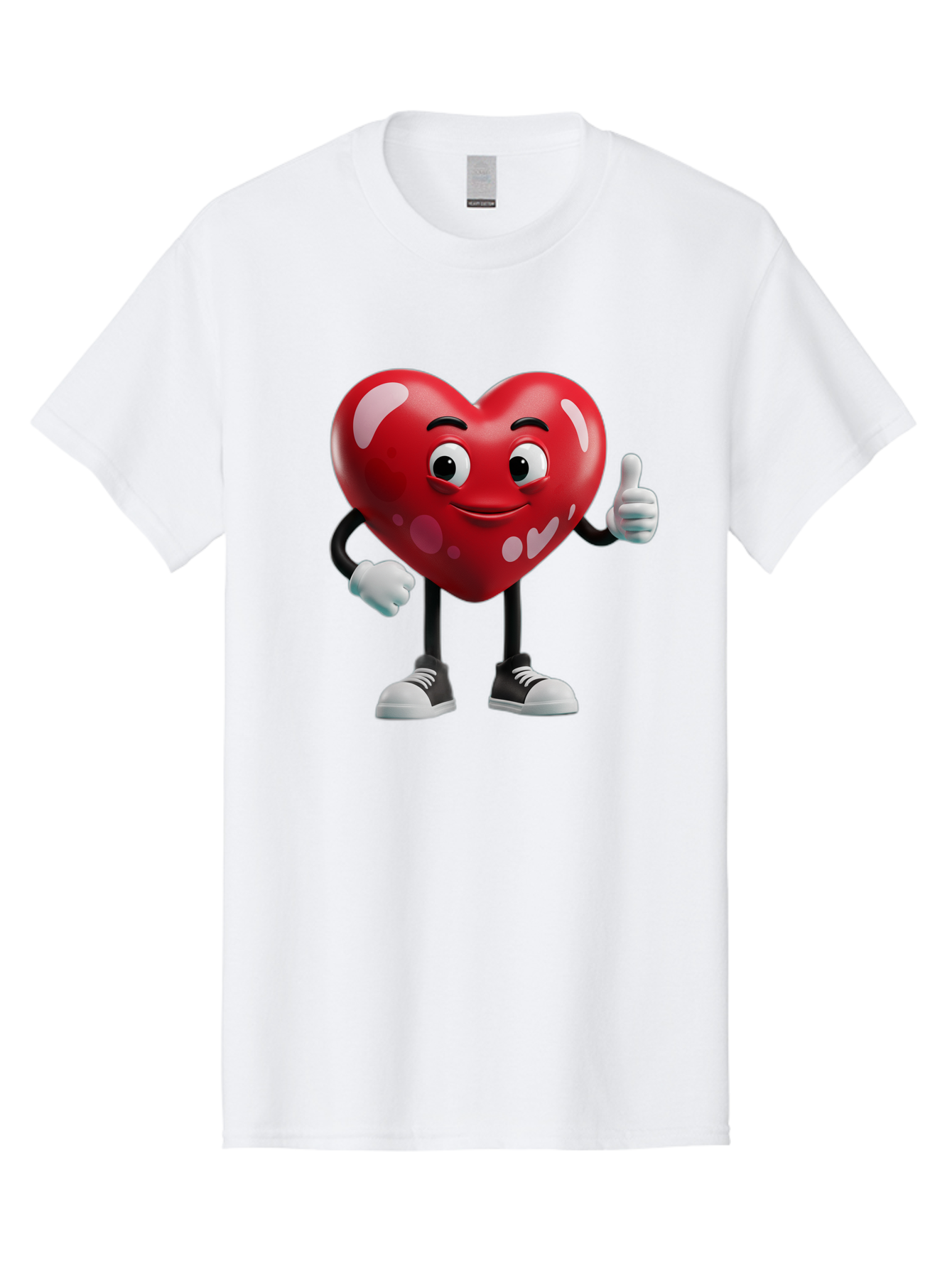 Heart-Character Men'S Graphic Tee, 100% Cotton, Comfortable Casual Summer Wear, Machine Washable, Cartoon Heart, Red Heart, Smiling Face, Thumbs Up, Approval, Positivity, Love, Happiness, Friendship, Gesture Of Approval, Cartoon Character Bae197 15