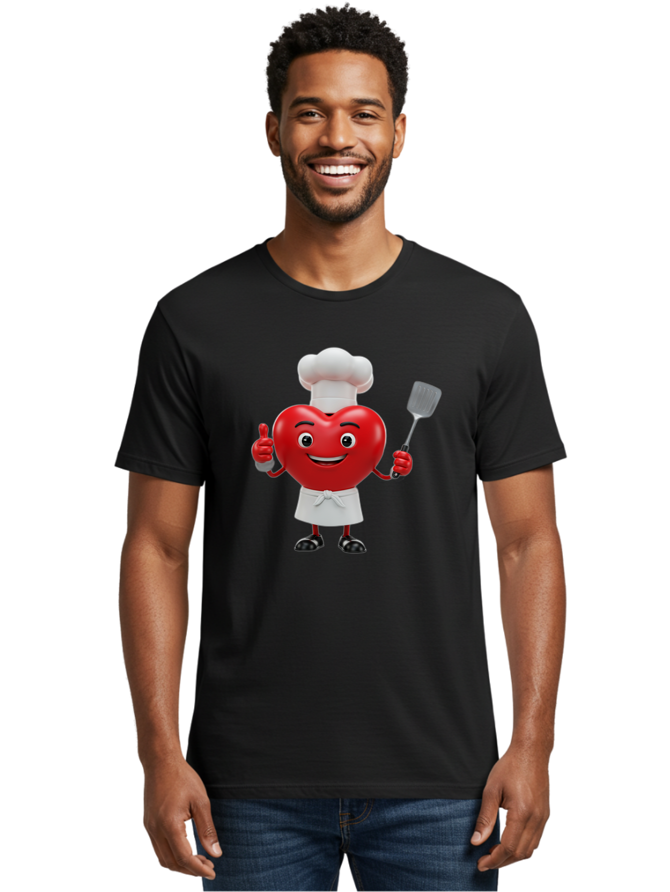 Heart-Chef Men'S Graphic Tee, 100% Cotton, Comfortable Casual Summer Wear, Machine Washable, Heart-Shaped Chef Mascot, Cooking With Love, Chef Hat, White Apron, Thumbs Up, Approval, Kitchen Tool, Culinary Delight, Cartoon Character, Bae198 24