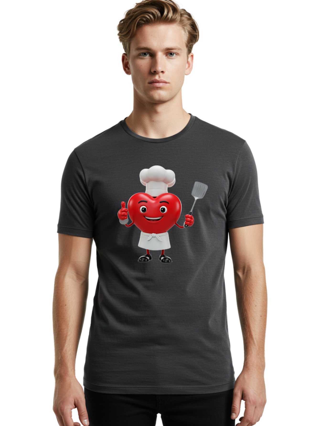 Heart-Chef Men'S Graphic Tee, 100% Cotton, Comfortable Casual Summer Wear, Machine Washable, Heart-Shaped Chef Mascot, Cooking With Love, Chef Hat, White Apron, Thumbs Up, Approval, Kitchen Tool, Culinary Delight, Cartoon Character, Bae198 30