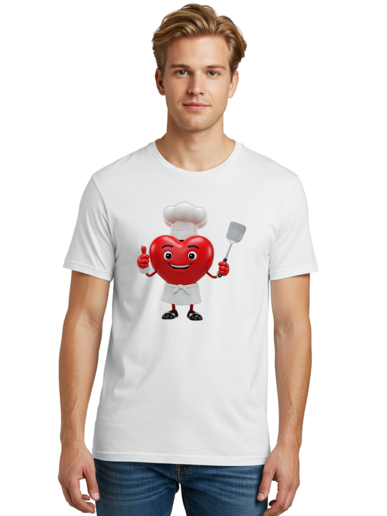 Heart-Chef Men'S Graphic Tee, 100% Cotton, Comfortable Casual Summer Wear, Machine Washable, Heart-Shaped Chef Mascot, Cooking With Love, Chef Hat, White Apron, Thumbs Up, Approval, Kitchen Tool, Culinary Delight, Cartoon Character, Bae198 25