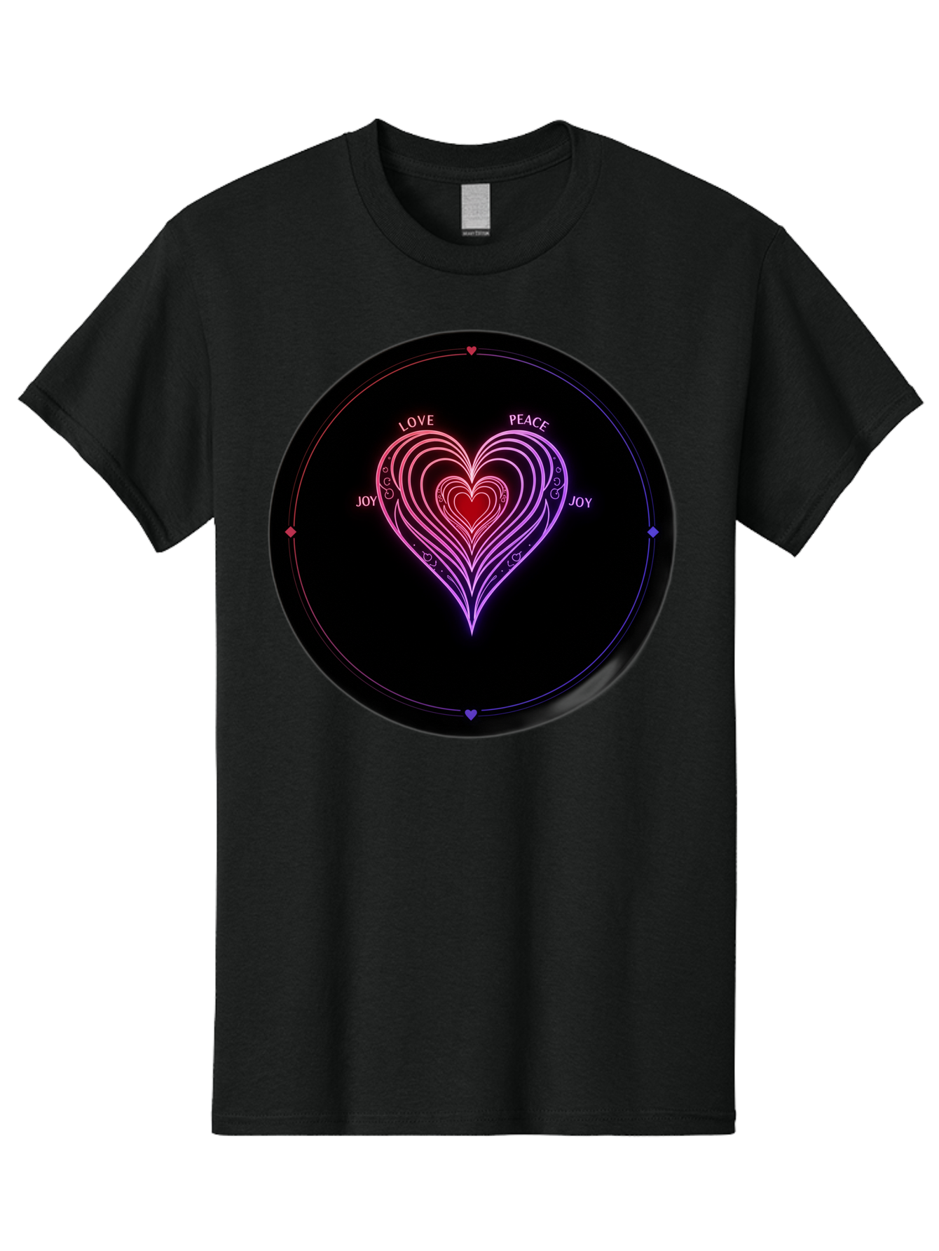 Heart-Of-Love Men'S Graphic Tee, 100% Cotton, Comfortable Casual Summer Wear, Machine Washable, Heart Symbol, Love Peace Joy, Neon Lights, Layered Hearts, Gradient Colors, Circular Design, Emotional Wellness, Positive Vibes, Bae199 13