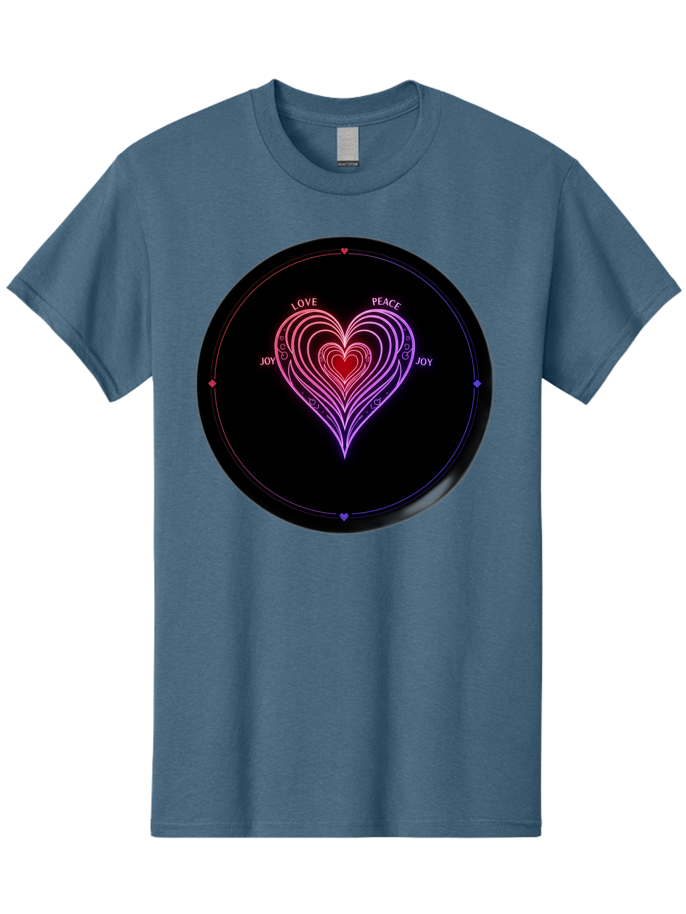 Heart-Of-Love Men'S Graphic Tee, 100% Cotton, Comfortable Casual Summer Wear, Machine Washable, Heart Symbol, Love Peace Joy, Neon Lights, Layered Hearts, Gradient Colors, Circular Design, Emotional Wellness, Positive Vibes, Bae199 11