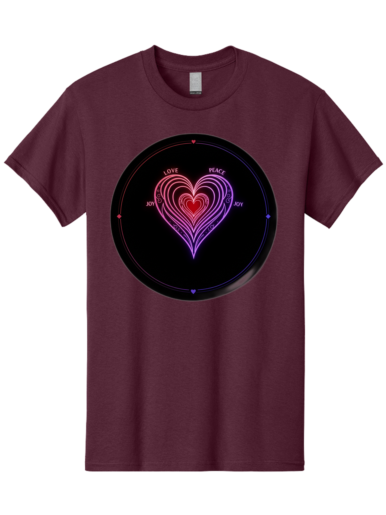 Heart-Of-Love Men'S Graphic Tee, 100% Cotton, Comfortable Casual Summer Wear, Machine Washable, Heart Symbol, Love Peace Joy, Neon Lights, Layered Hearts, Gradient Colors, Circular Design, Emotional Wellness, Positive Vibes, Bae199 10
