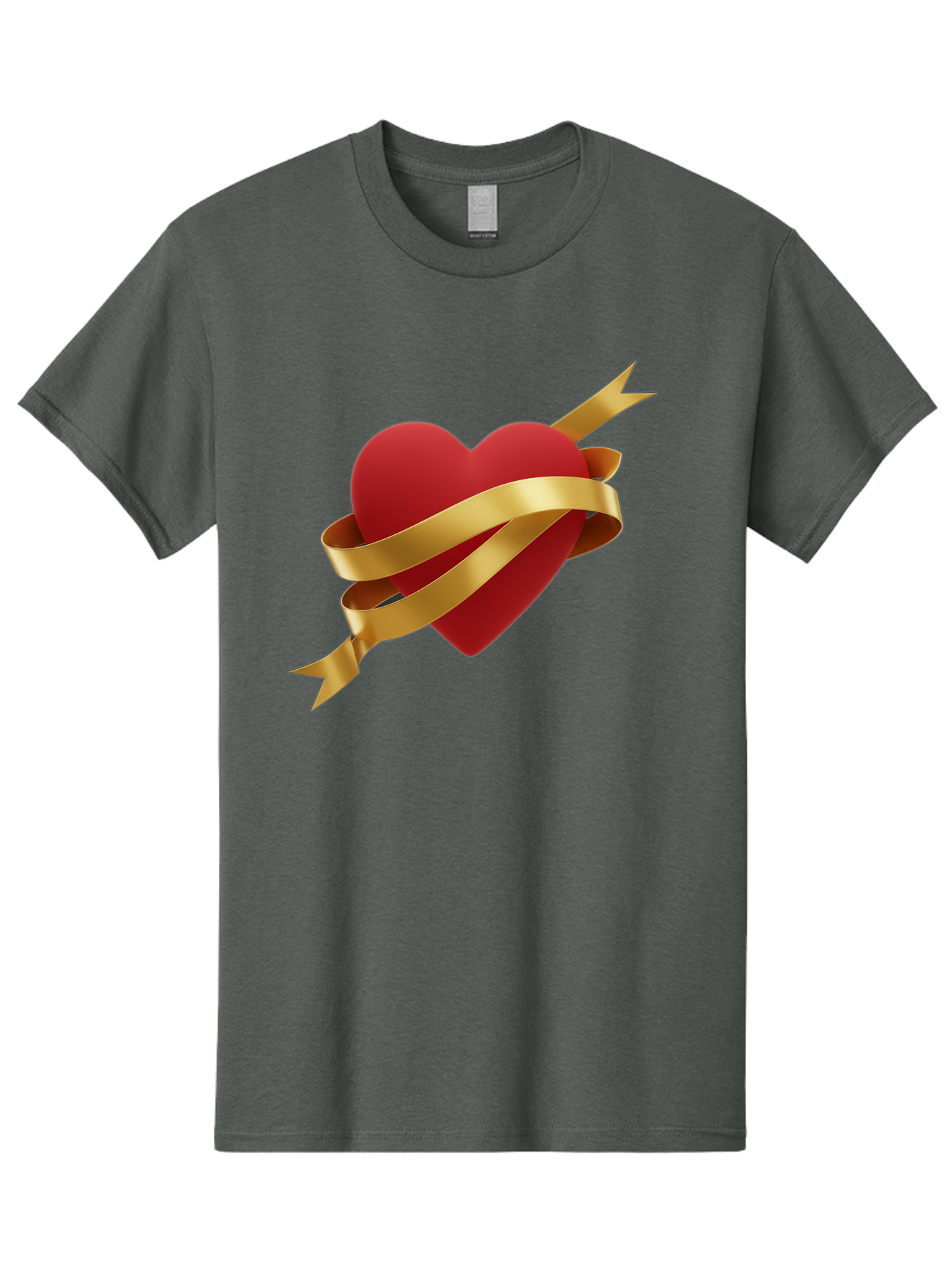 Heart-With-Ribbon-And-Arrow Men'S Graphic Tee, 100% Cotton, Comfortable Casual Summer Wear, Machine Washable, Red Heart, Gold Ribbon, Arrow Through Heart, Love Symbol, Valentines Day, Symbol Of Love, Heart With Ribbon Bae200 3