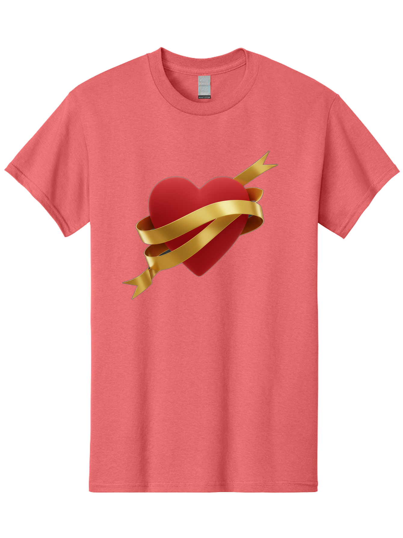 Heart-With-Ribbon-And-Arrow Men'S Graphic Tee, 100% Cotton, Comfortable Casual Summer Wear, Machine Washable, Red Heart, Gold Ribbon, Arrow Through Heart, Love Symbol, Valentines Day, Symbol Of Love, Heart With Ribbon Bae200 8