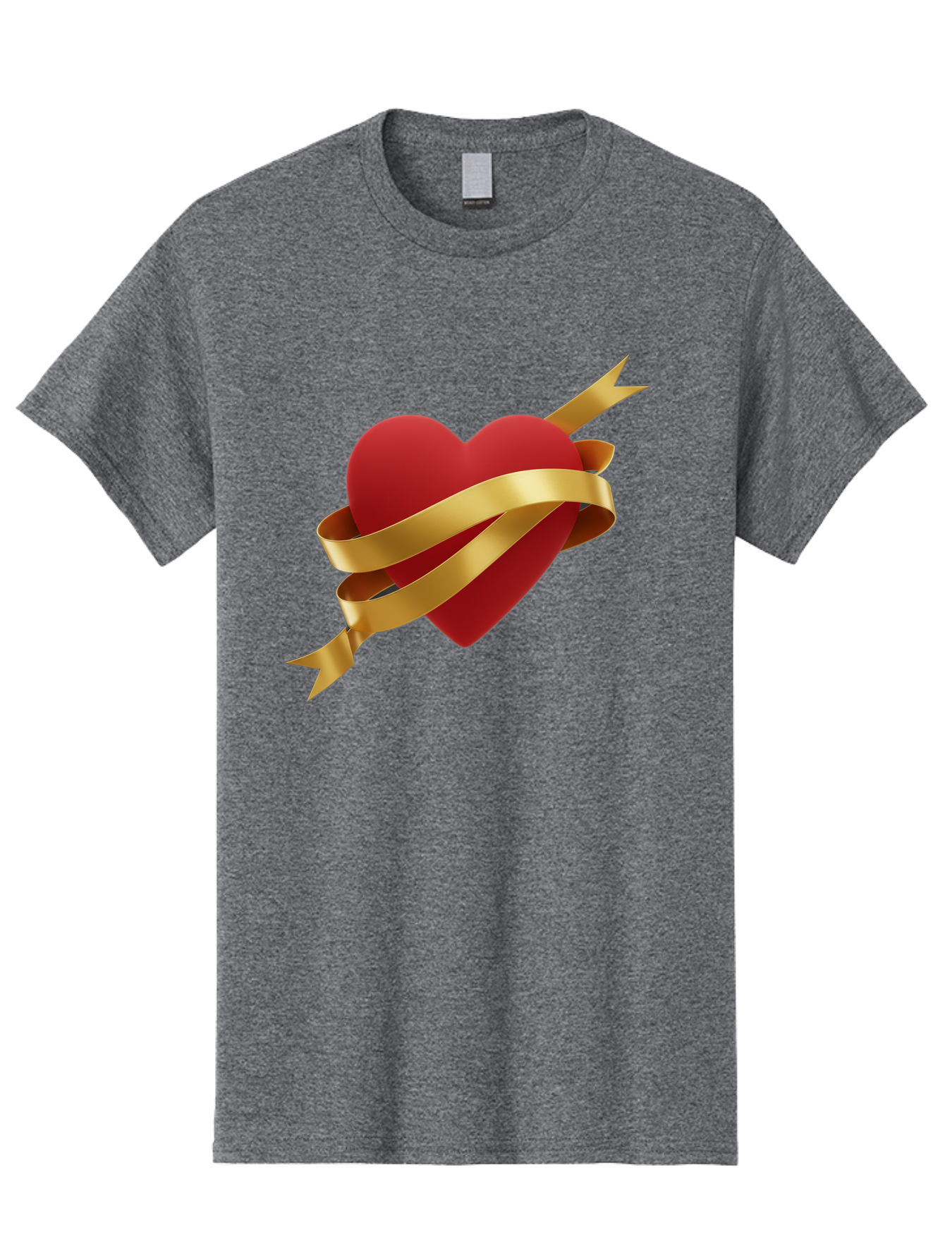 Heart-With-Ribbon-And-Arrow Men'S Graphic Tee, 100% Cotton, Comfortable Casual Summer Wear, Machine Washable, Red Heart, Gold Ribbon, Arrow Through Heart, Love Symbol, Valentines Day, Symbol Of Love, Heart With Ribbon Bae200 4