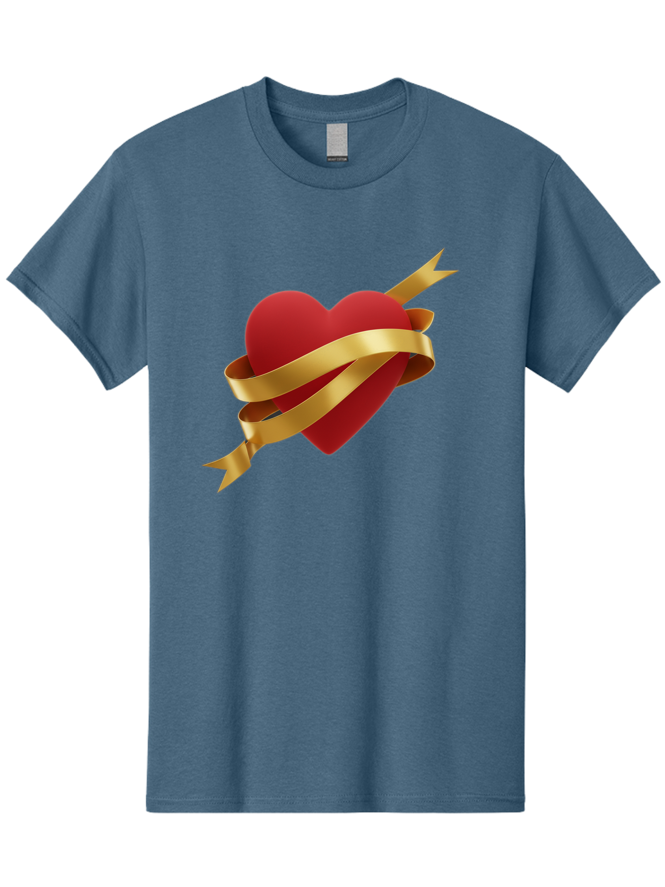 Heart-With-Ribbon-And-Arrow Men'S Graphic Tee, 100% Cotton, Comfortable Casual Summer Wear, Machine Washable, Red Heart, Gold Ribbon, Arrow Through Heart, Love Symbol, Valentines Day, Symbol Of Love, Heart With Ribbon Bae200 5