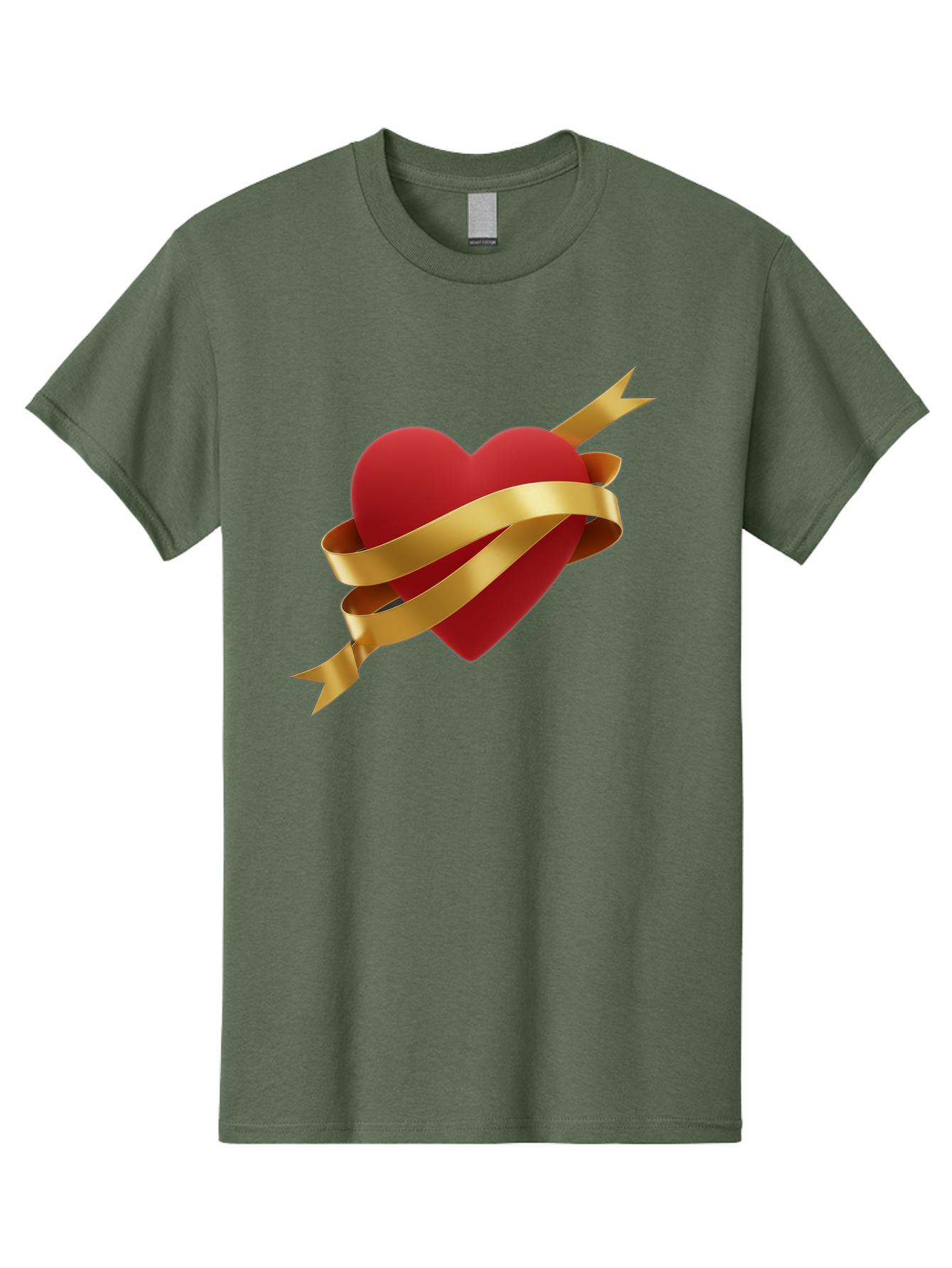 Heart-With-Ribbon-And-Arrow Men'S Graphic Tee, 100% Cotton, Comfortable Casual Summer Wear, Machine Washable, Red Heart, Gold Ribbon, Arrow Through Heart, Love Symbol, Valentines Day, Symbol Of Love, Heart With Ribbon Bae200 2