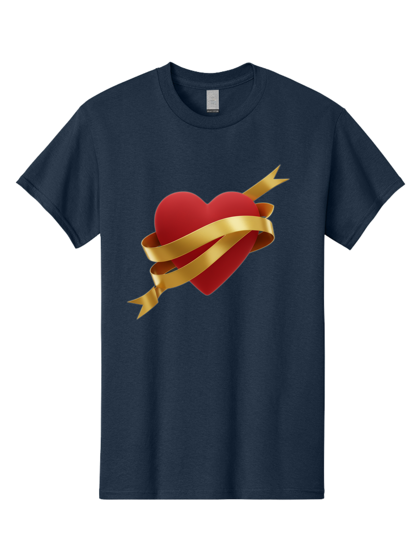 Heart-With-Ribbon-And-Arrow Men'S Graphic Tee, 100% Cotton, Comfortable Casual Summer Wear, Machine Washable, Red Heart, Gold Ribbon, Arrow Through Heart, Love Symbol, Valentines Day, Symbol Of Love, Heart With Ribbon Bae200 12